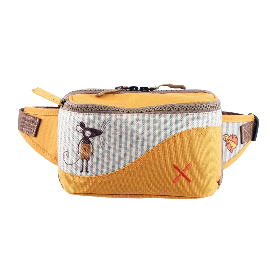 Sarı Fare Desenli Kanvas Unisex Göğüs ve Bel Çantası