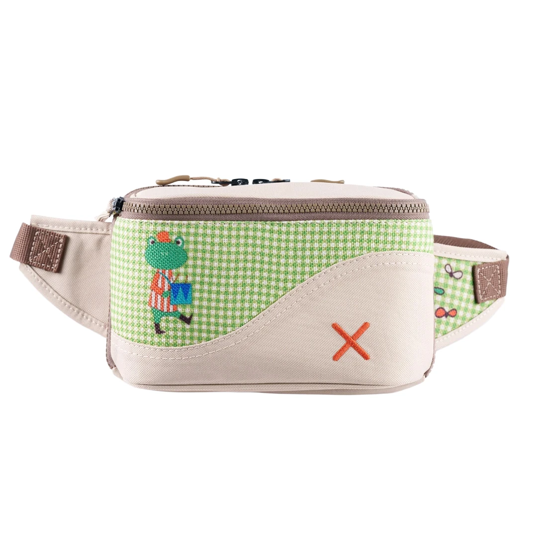 Krem Rengi Kurbağa Desenli Kanvas Unisex Göğüs ve Bel Çantası