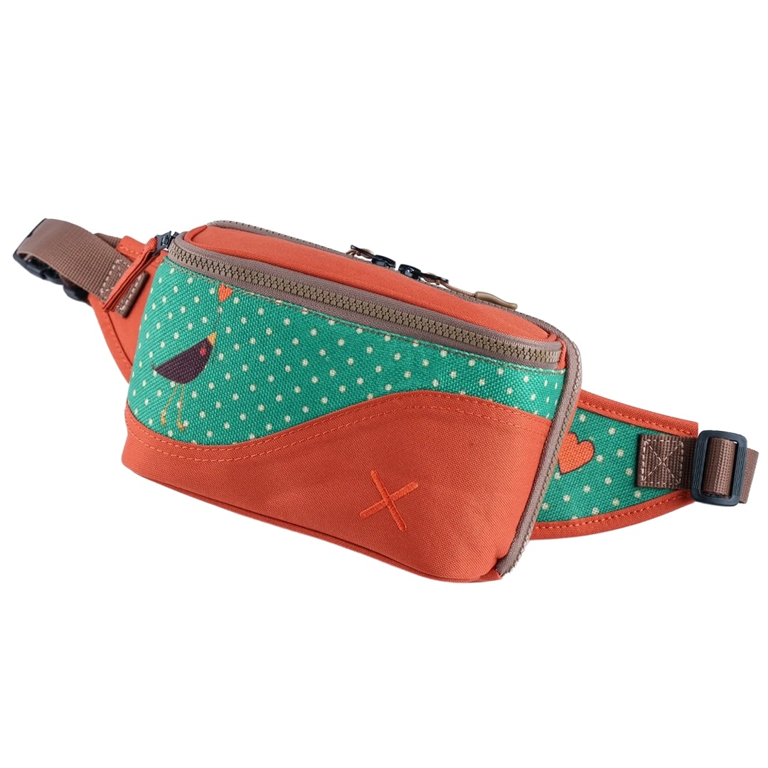 Turuncu Karga Desenli Kanvas Unisex Göğüs ve Bel Çantası