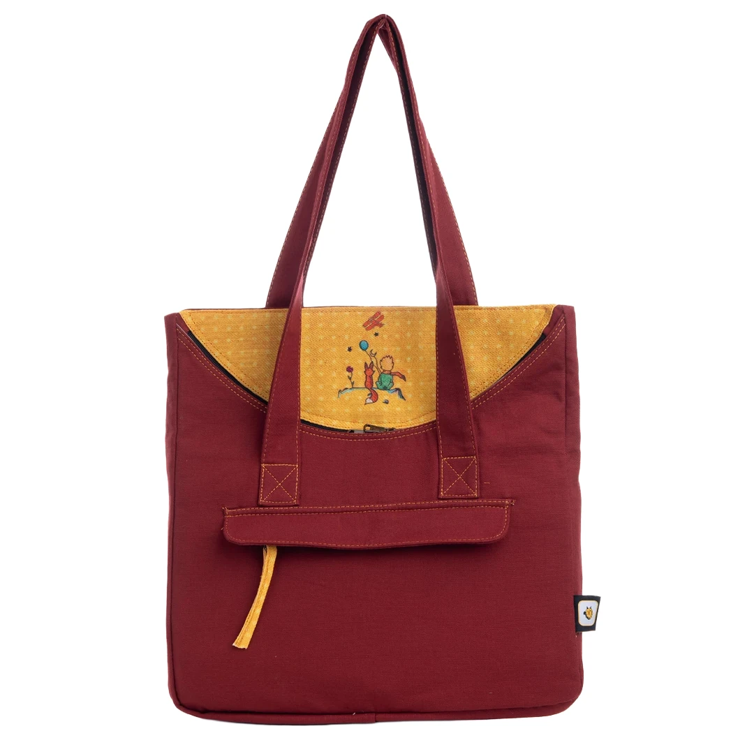 Bordo Küçük Prens Desenli Canvas Kumaş Omuz Çantası