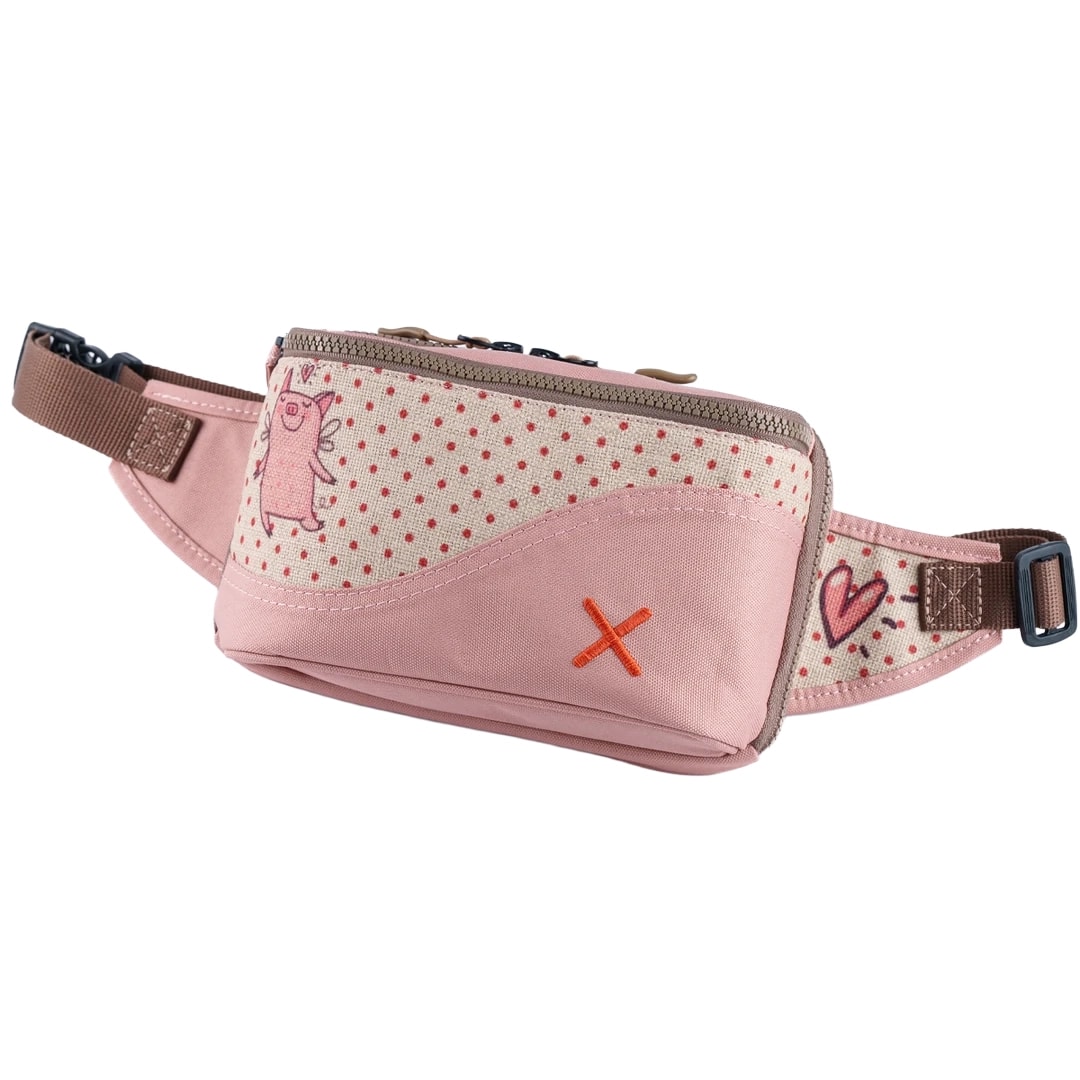 Pembe Domuz Desenli Kanvas Unisex Göğüs ve Bel Çantası
