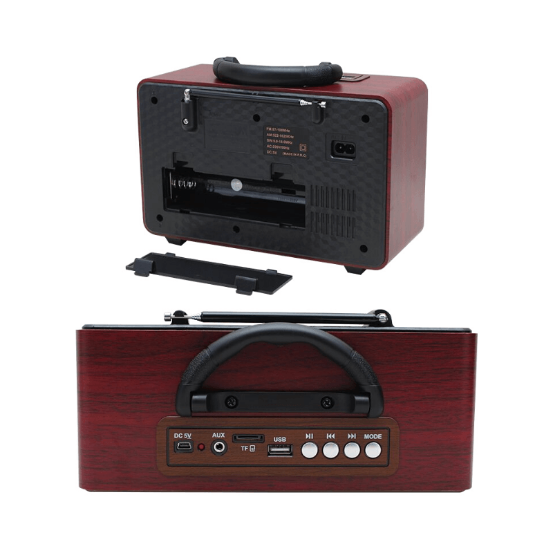 Nostalji Retro Radyo Koyu Ahşap Görünümlü Kumandalı Bluetooth-Usb-Sd Kart Destekli