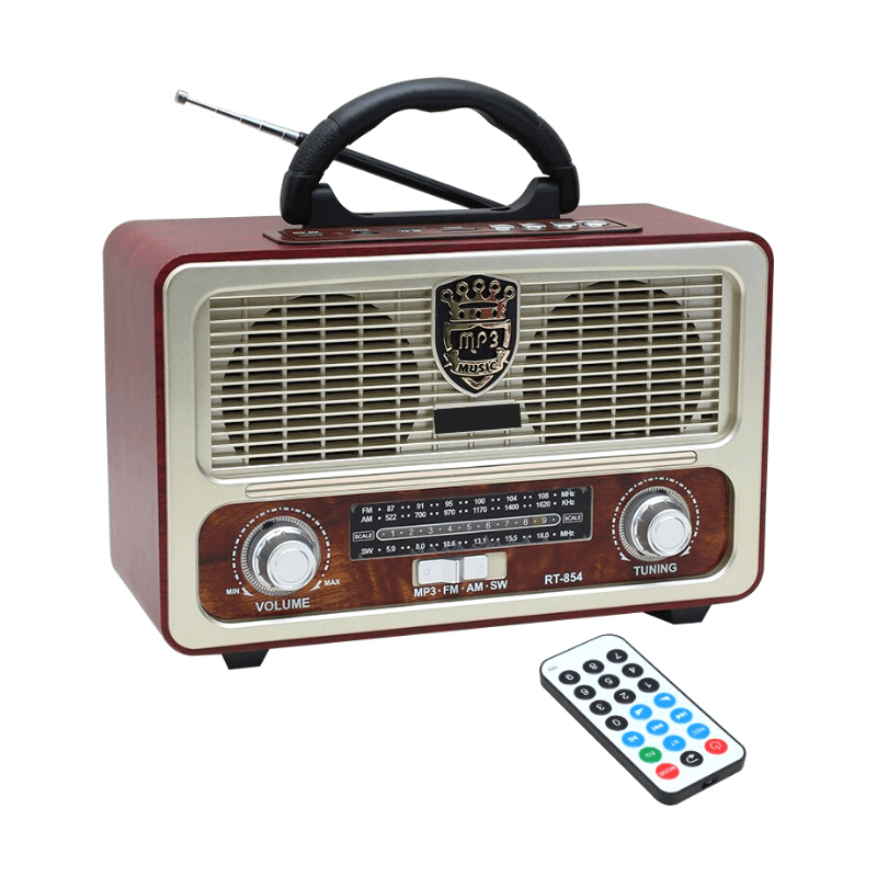 Nostalji Retro Radyo Ahşap Görünümlü Kumandalı Bluetooth-Usb-Sd Kart Destekli