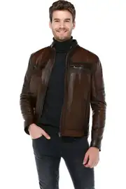 DERİCLUB Arthur Erkek Dik Yaka Slim Fit Gerçek Deri Mont
