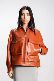 DERİCLUB Denise Kadın Oversize Gerçek Deri Ceket