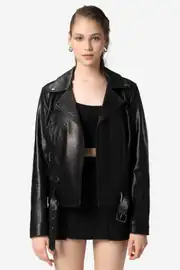 DERİCLUB Scarlett Kadın Jumbo Biker Hakiki Deri Mont