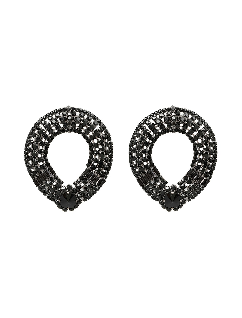 Anthracite Oval Earrings With Black Crystals