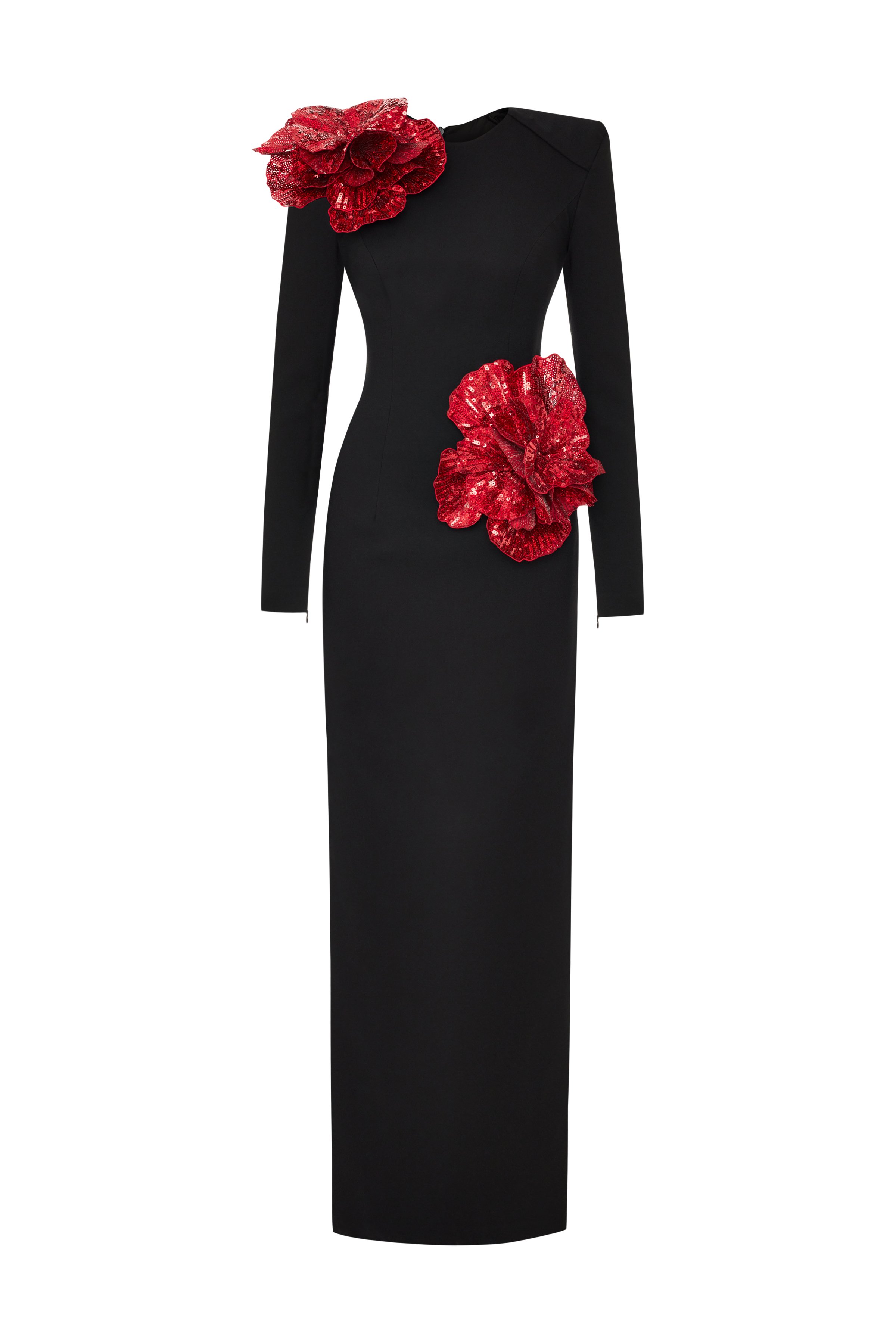 Black 3D Sequined Floral Detailed Midi Dress