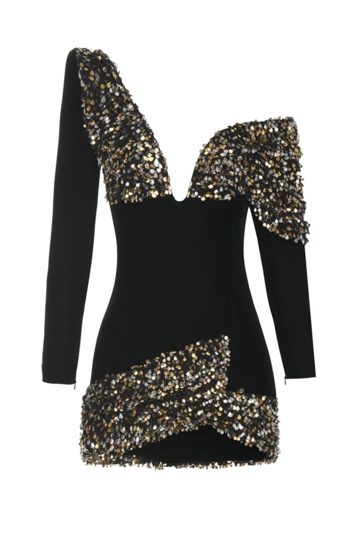 Velvet Blend Assymetrical Sequined Mini Dress