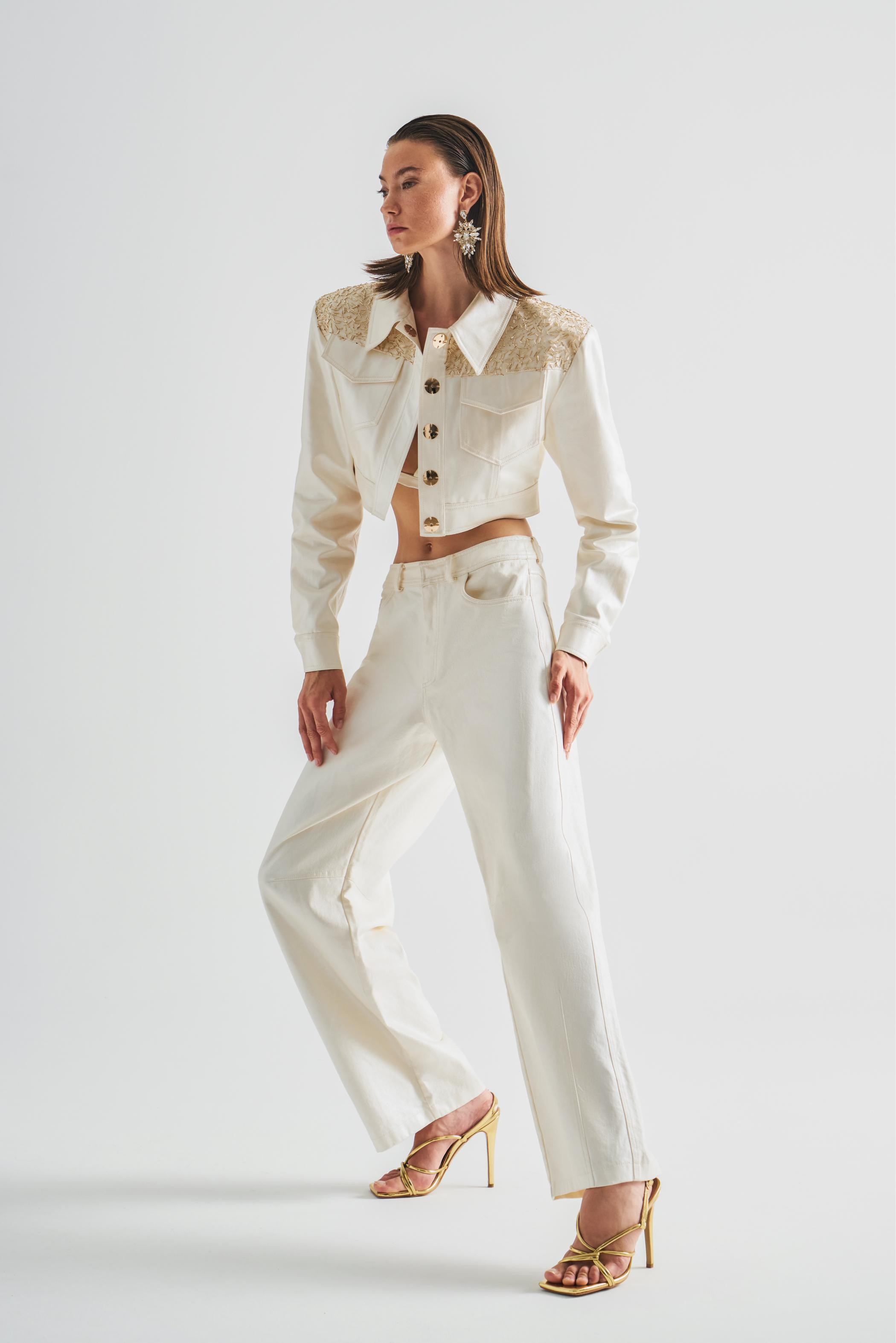 Coated Low Waist Trousers