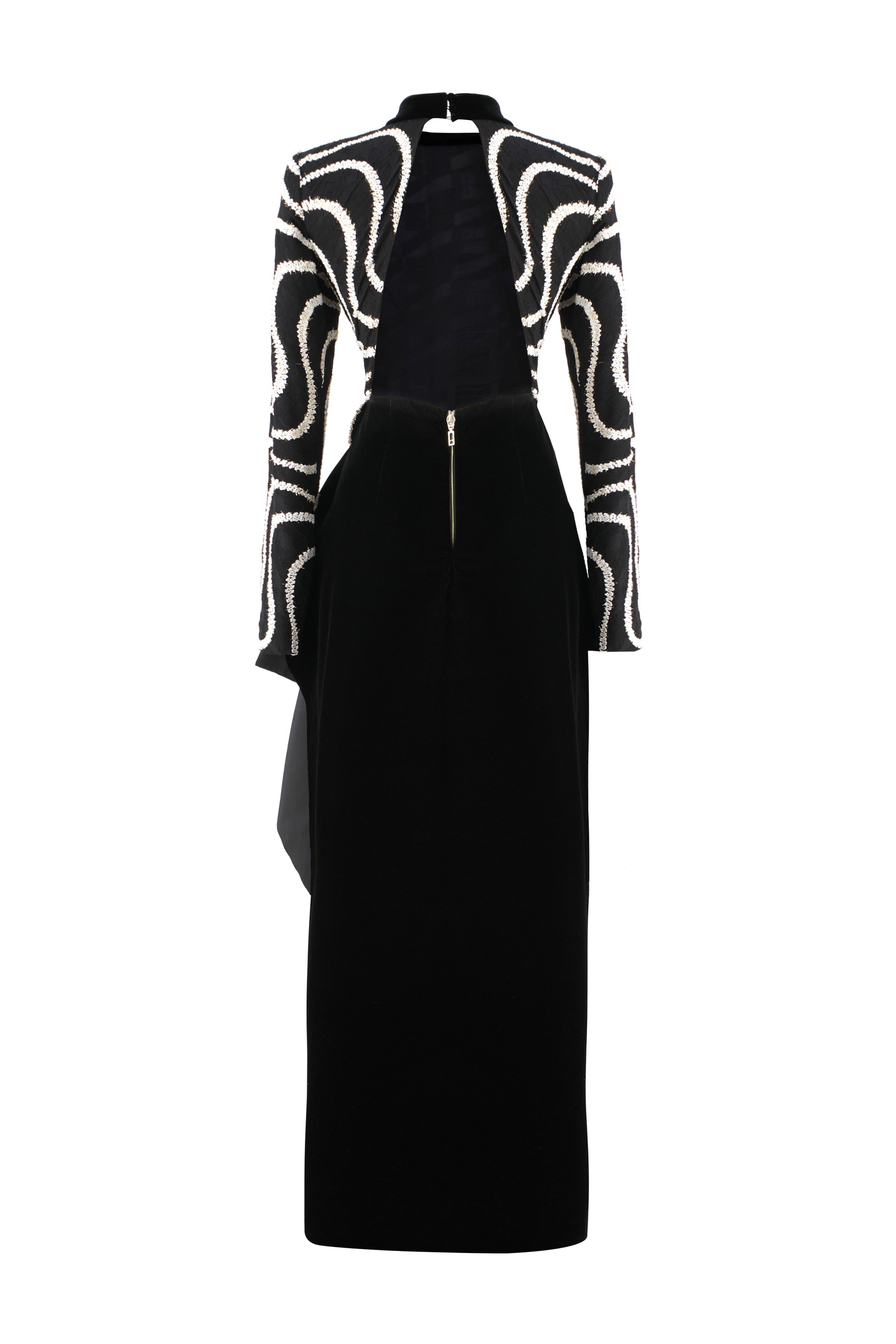 Button Decorated High Slit Velvet Maxi Dress