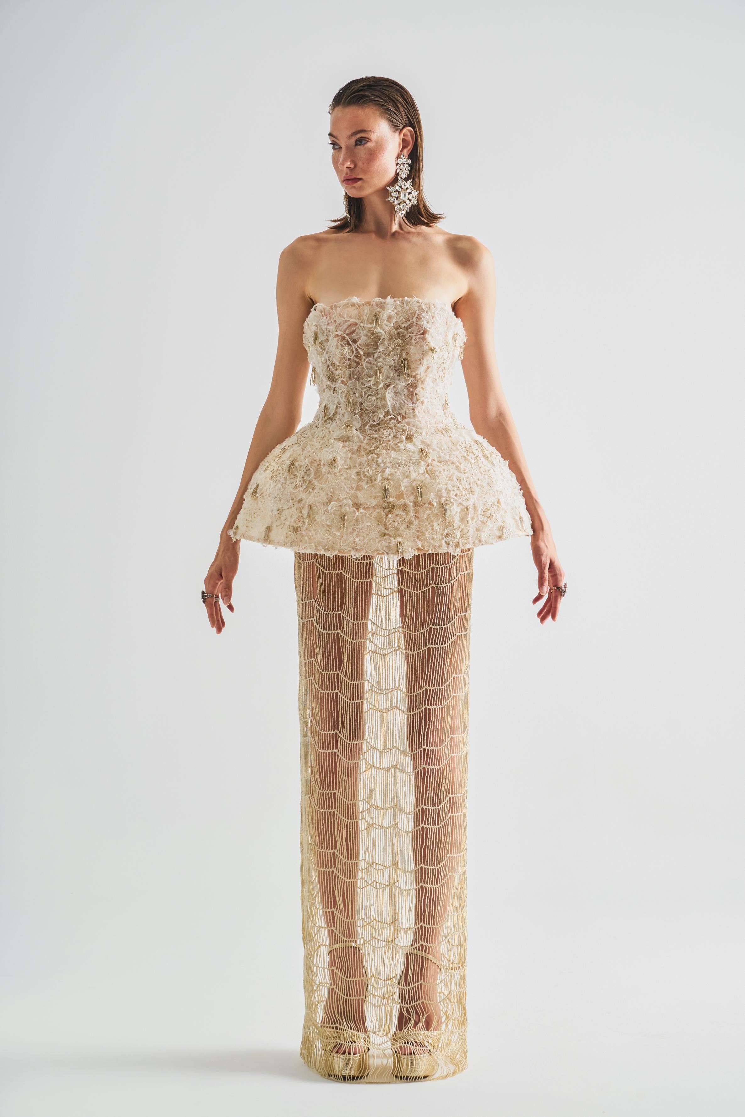  Knitted Skirt With Golden Detail And Underwire Corset