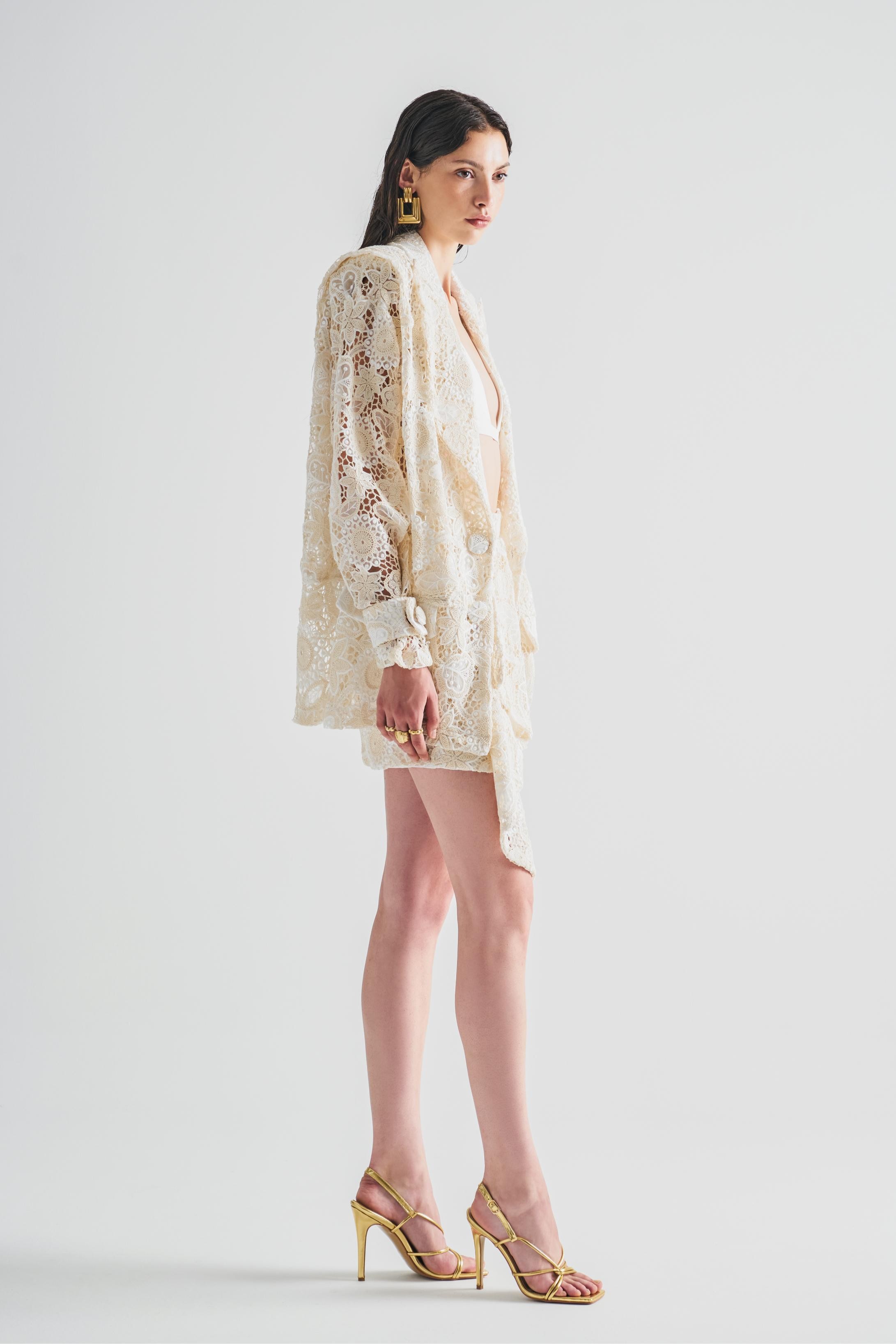 Oversize Broderie Jacket with Wide Collar