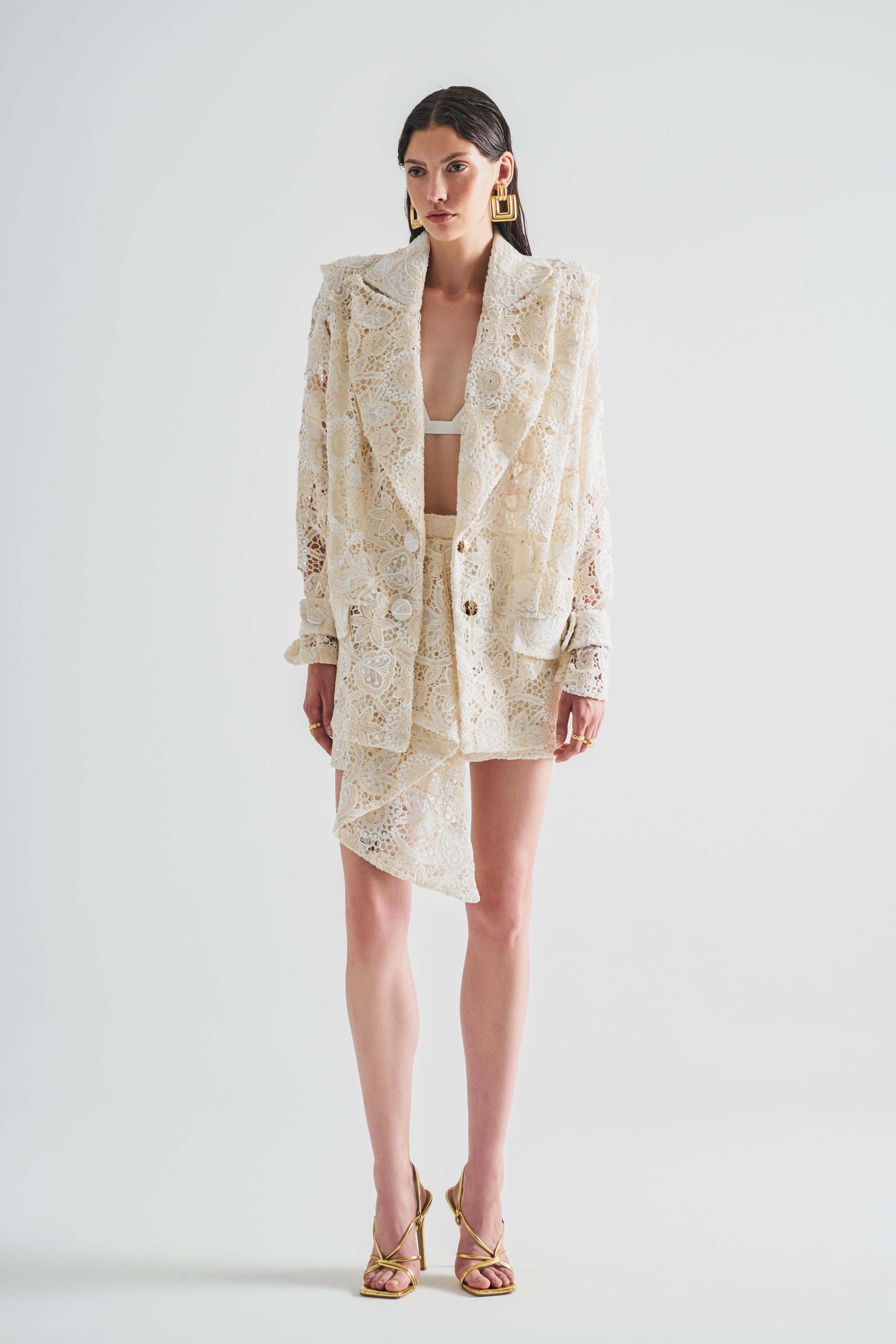 Oversize Broderie Jacket with Wide Collar