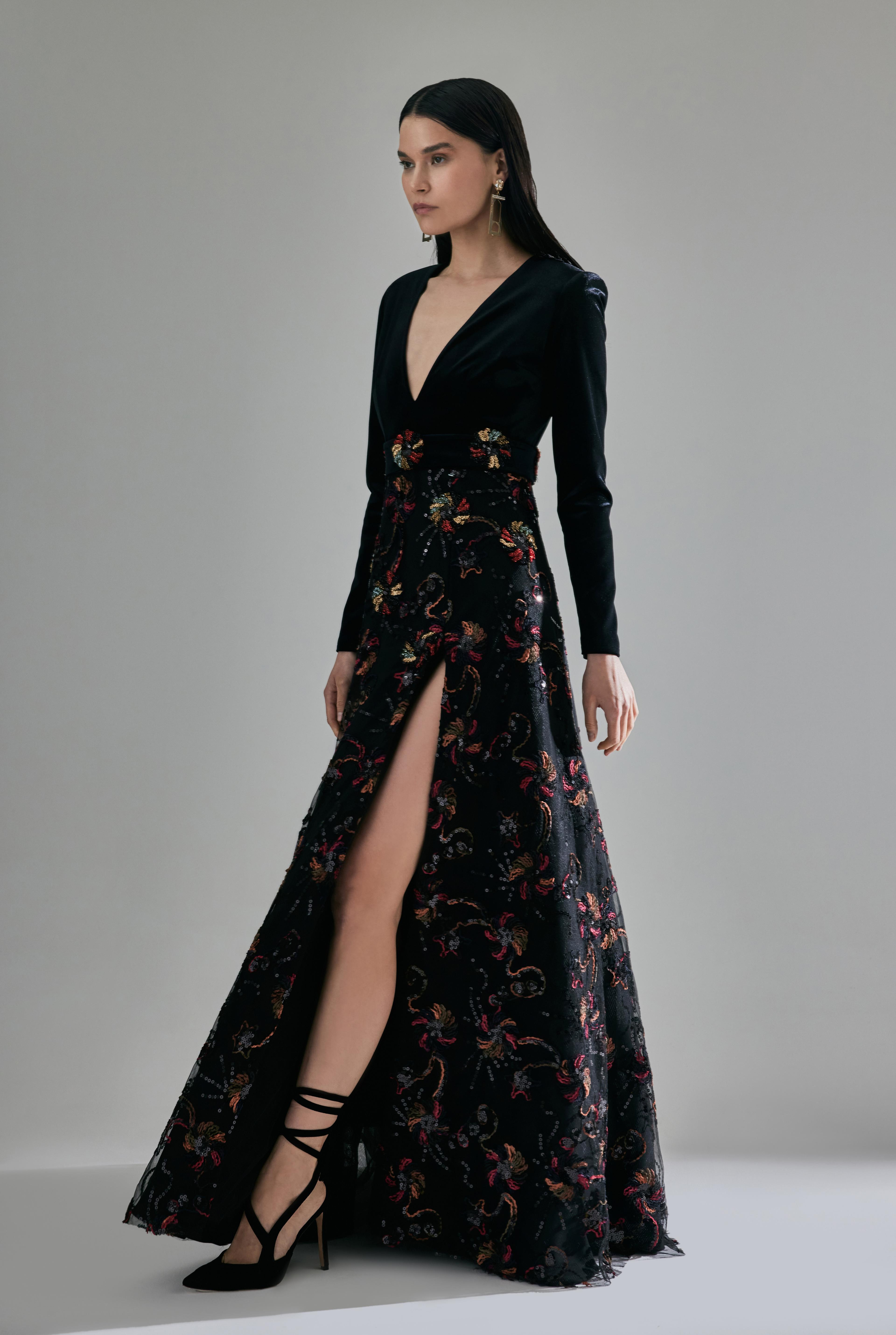 Floral Embroidered Side Slit Maxi Dress