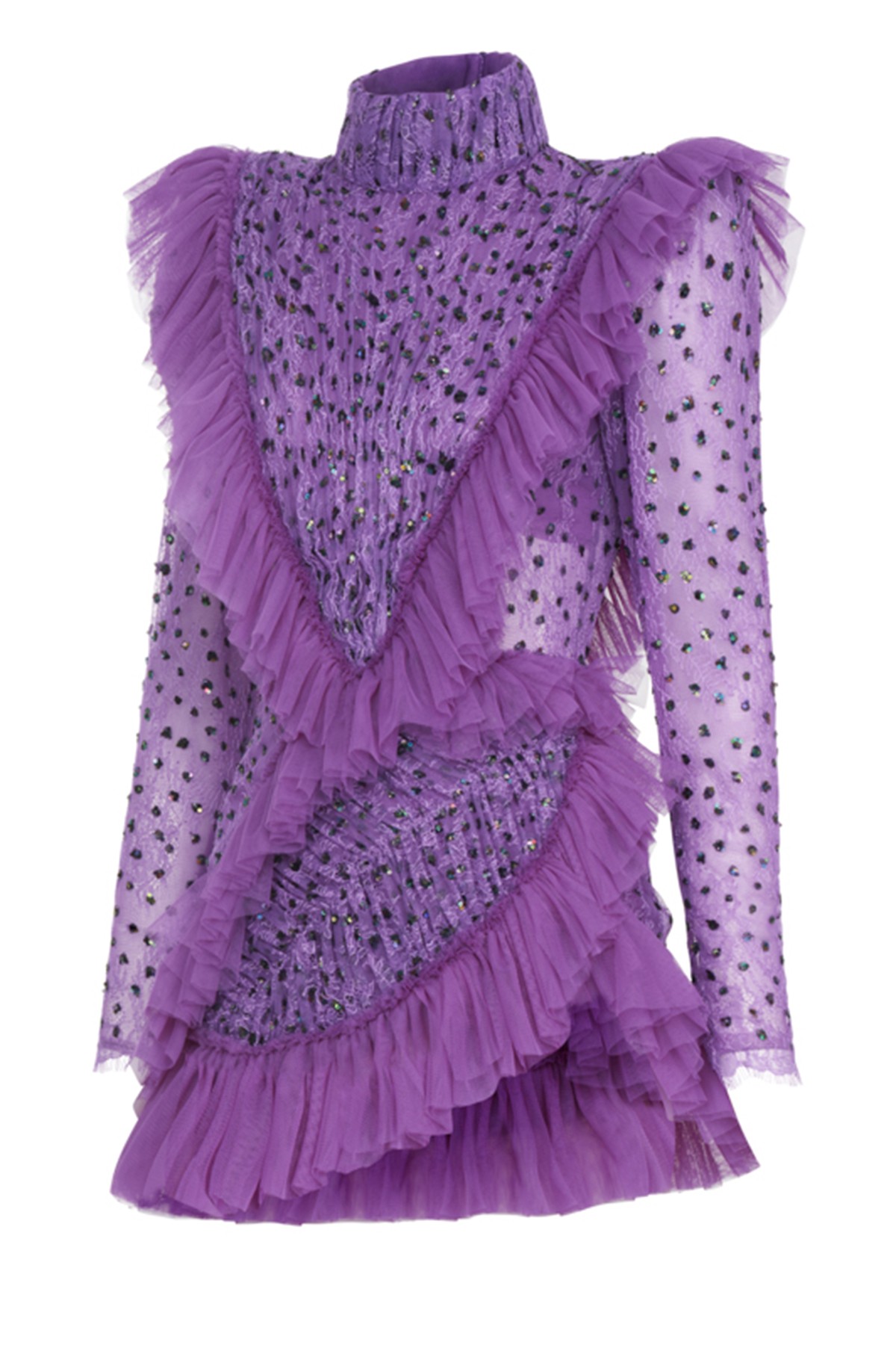 Sequined Lace Draped Mini Dress