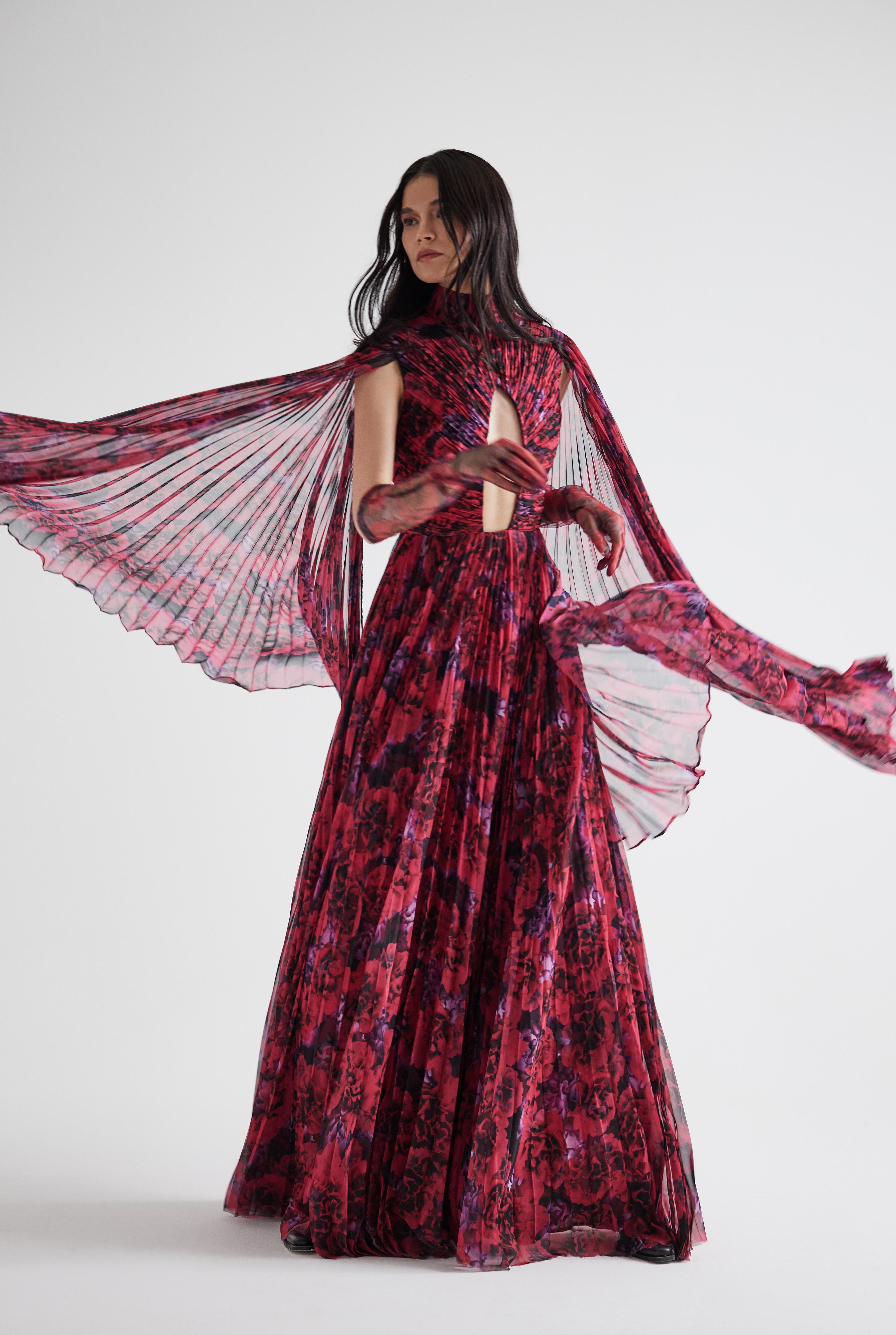 Bust Detailed Draped Floral Pattern Maxİ Dress