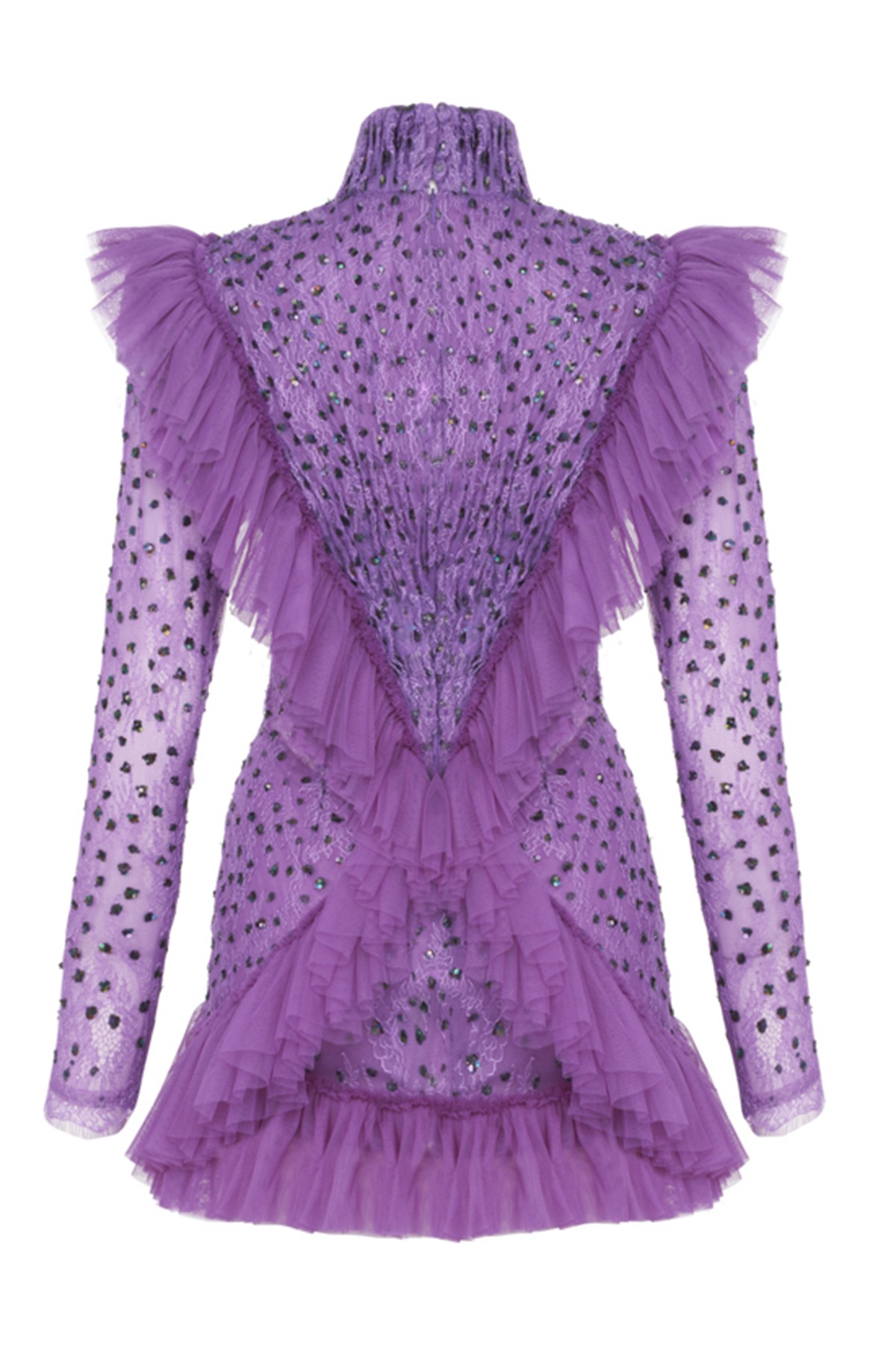 Sequined Lace Draped Mini Dress