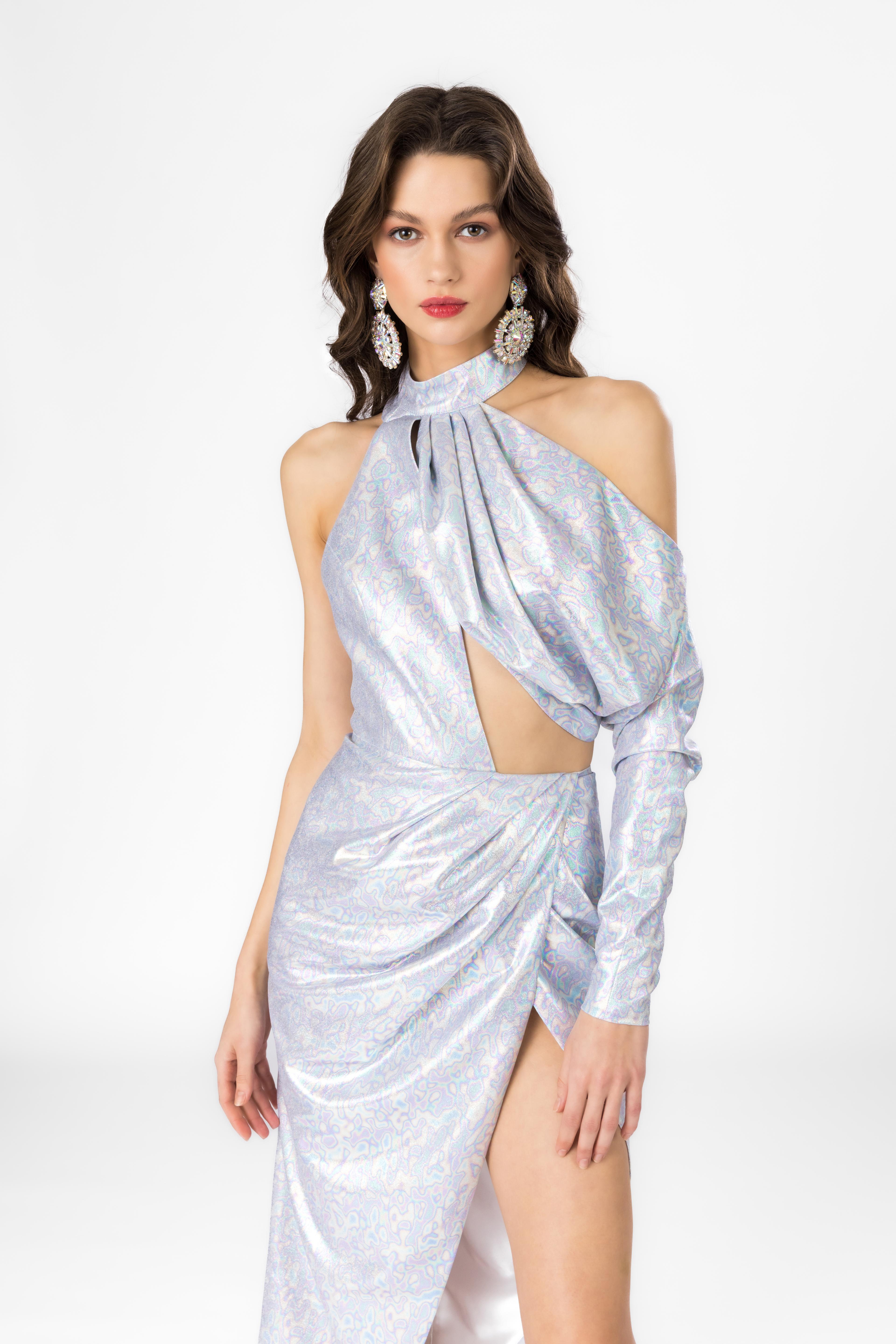 Asymmetric Cut-out Detailed High Slit Dress