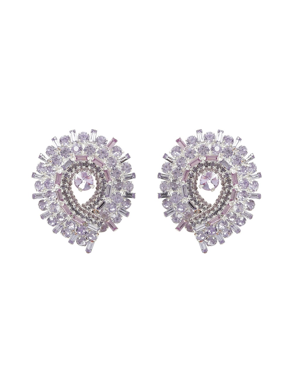 Silver Shell Earrings With Lilac Crystals