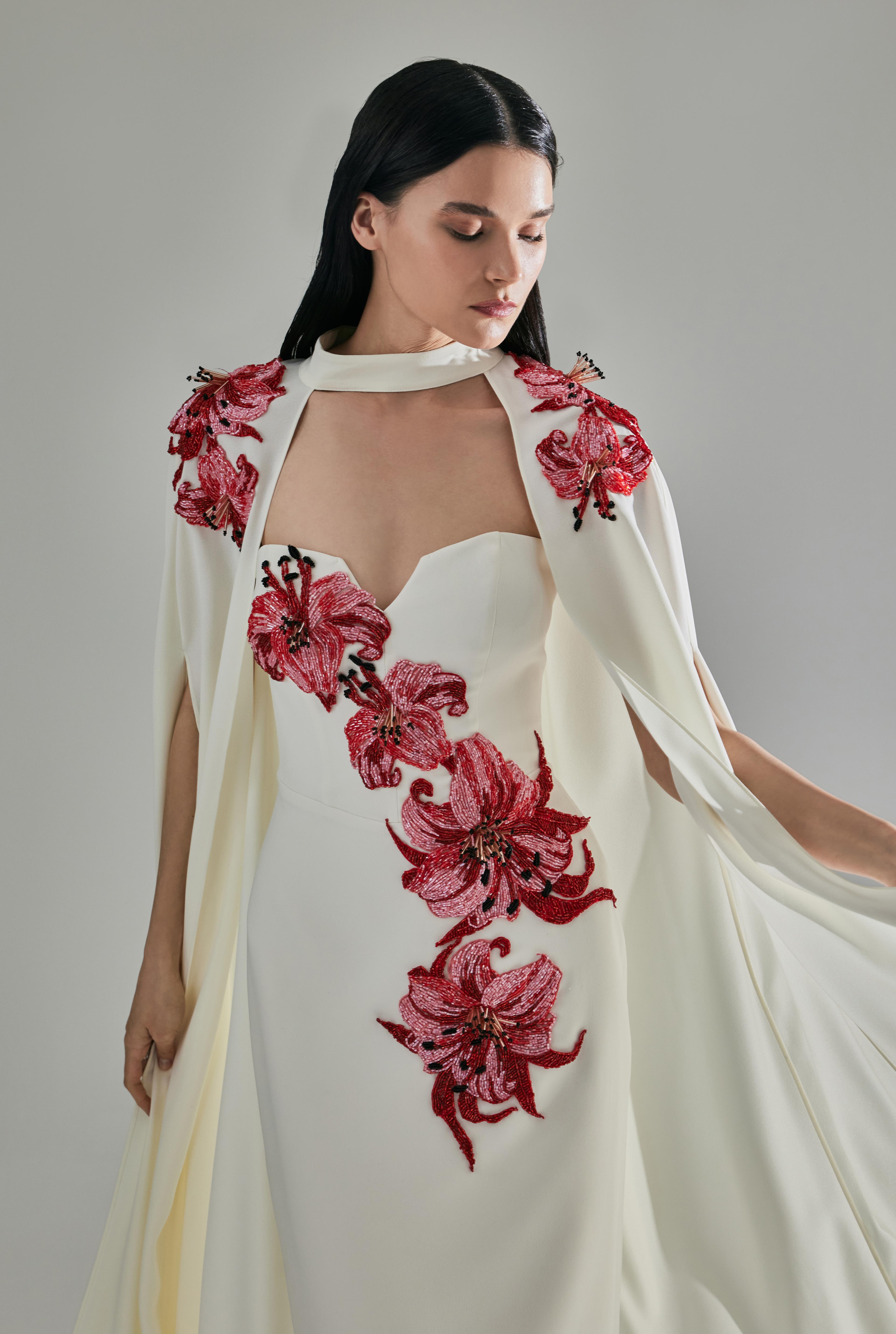 3D Embroidered Strapless Maxı Dress - Handmade