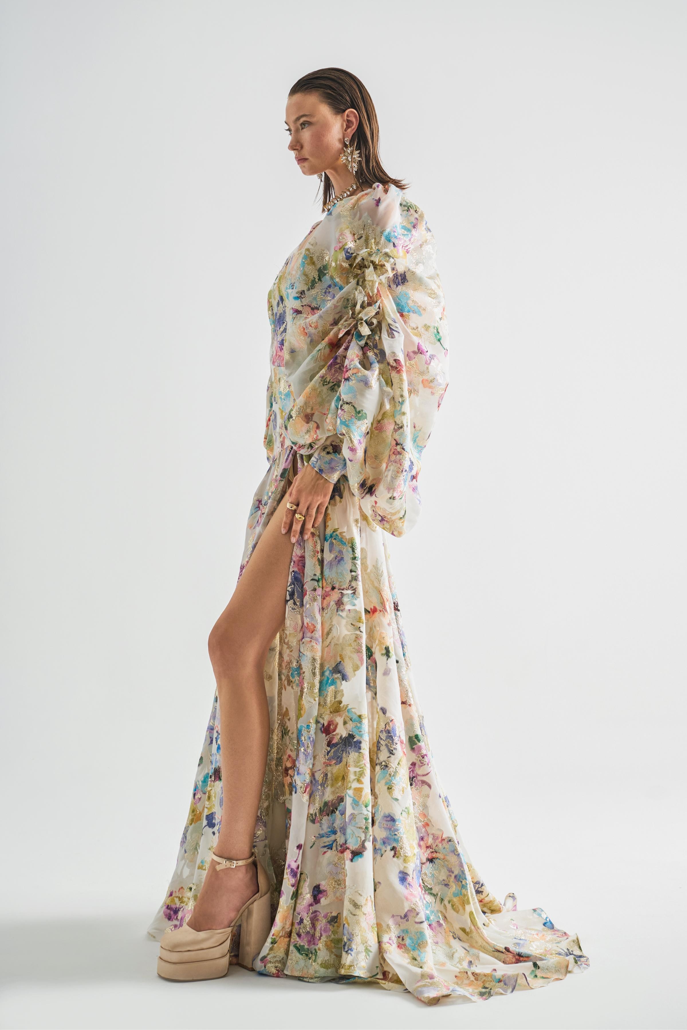 Maxi Jacquard Dress With Floral Detail