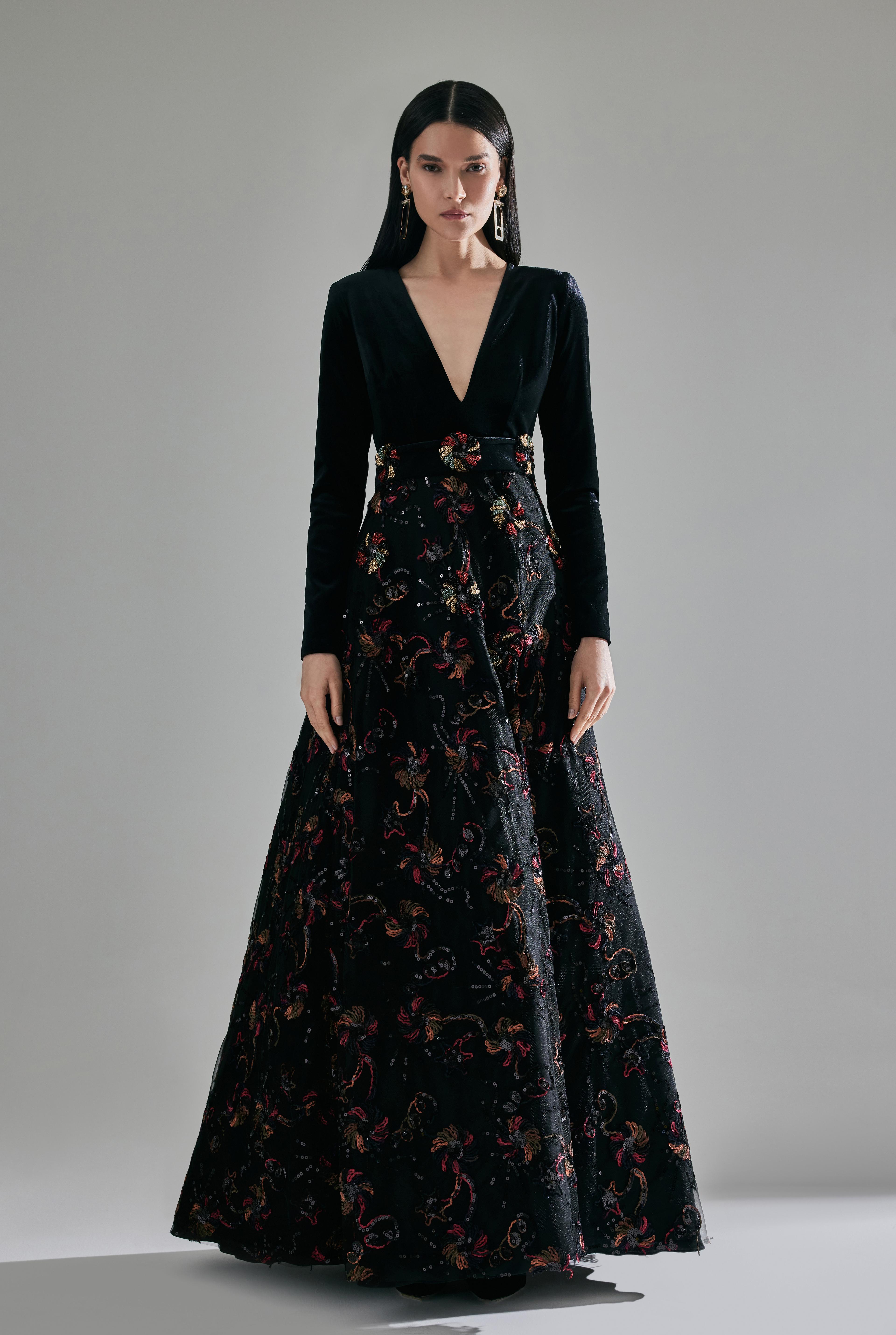 Floral Embroidered Side Slit Maxi Dress