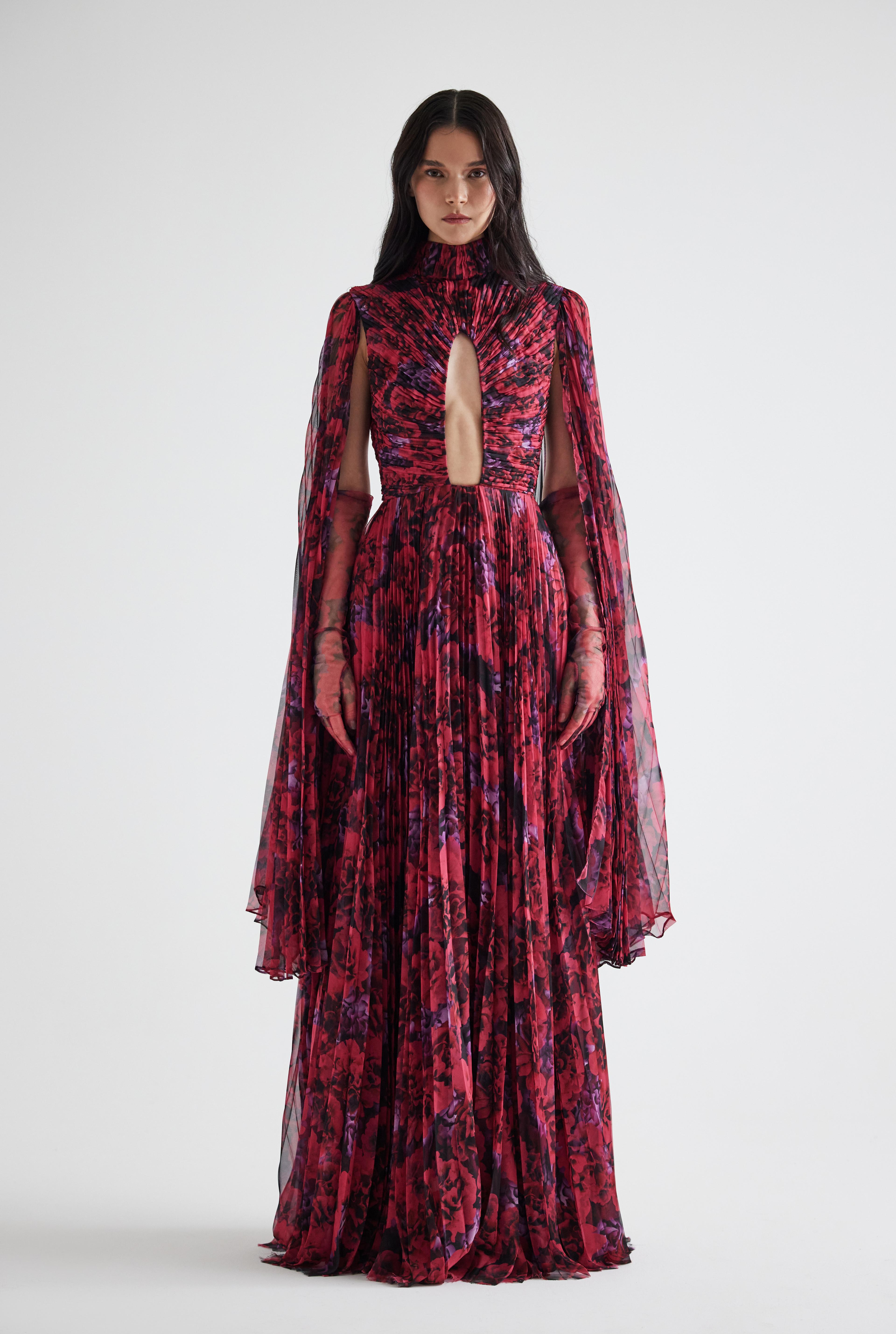 Bust Detailed Draped Floral Pattern Maxİ Dress