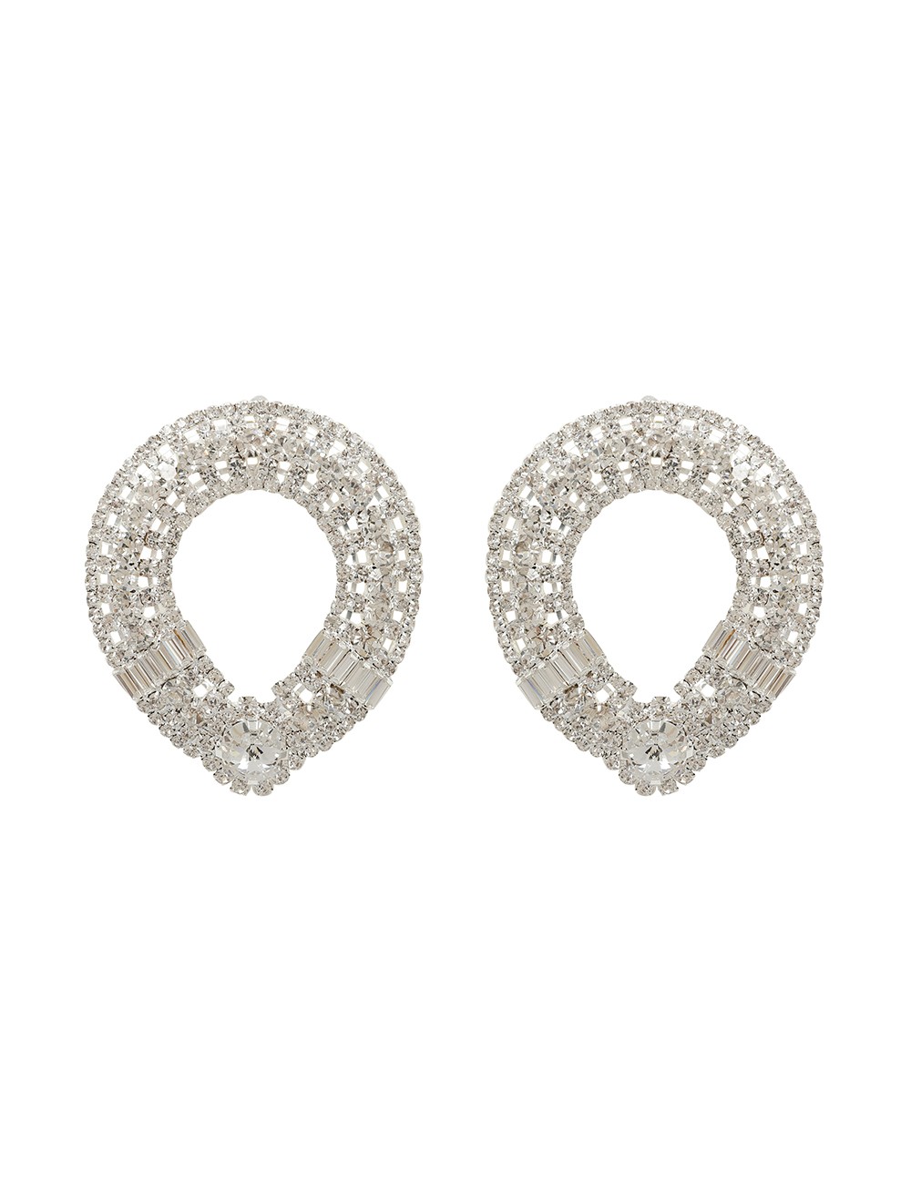 Silver Oval Earrings With Crystals