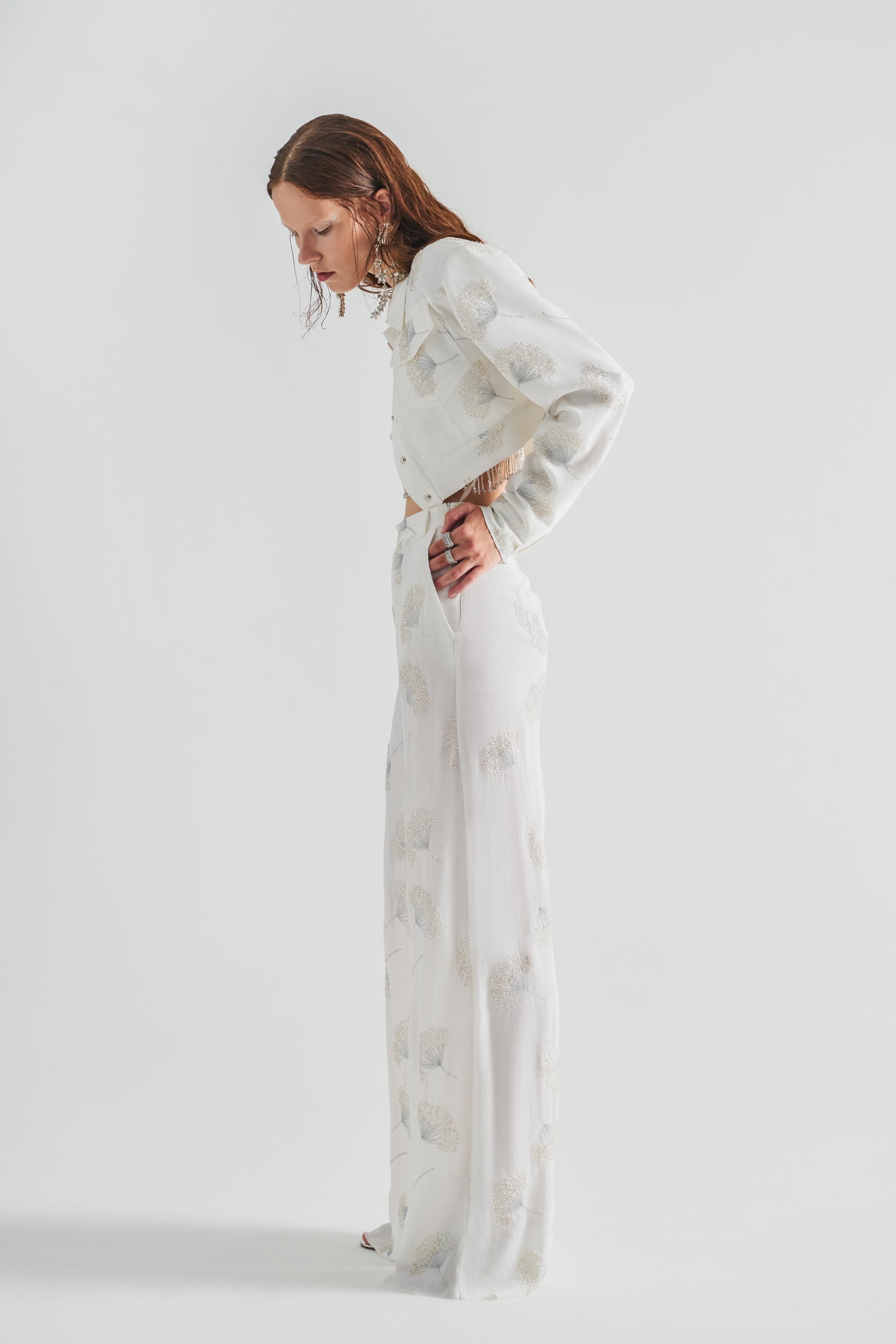 Lurex Embroidered and Beaded Crop Jacket