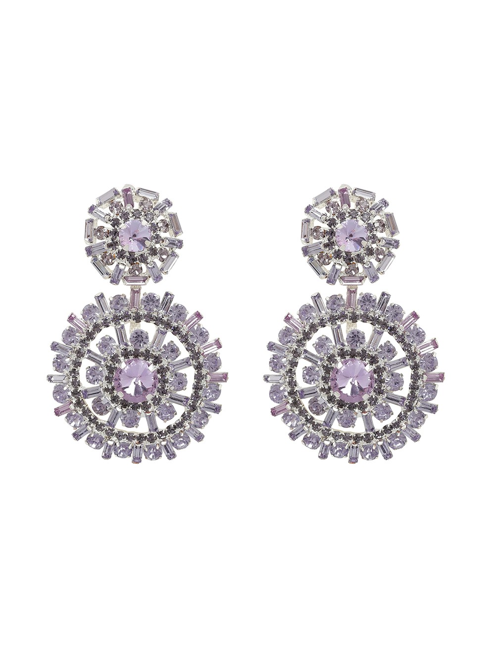 Silver Drop Earrings With Lilac Crystals