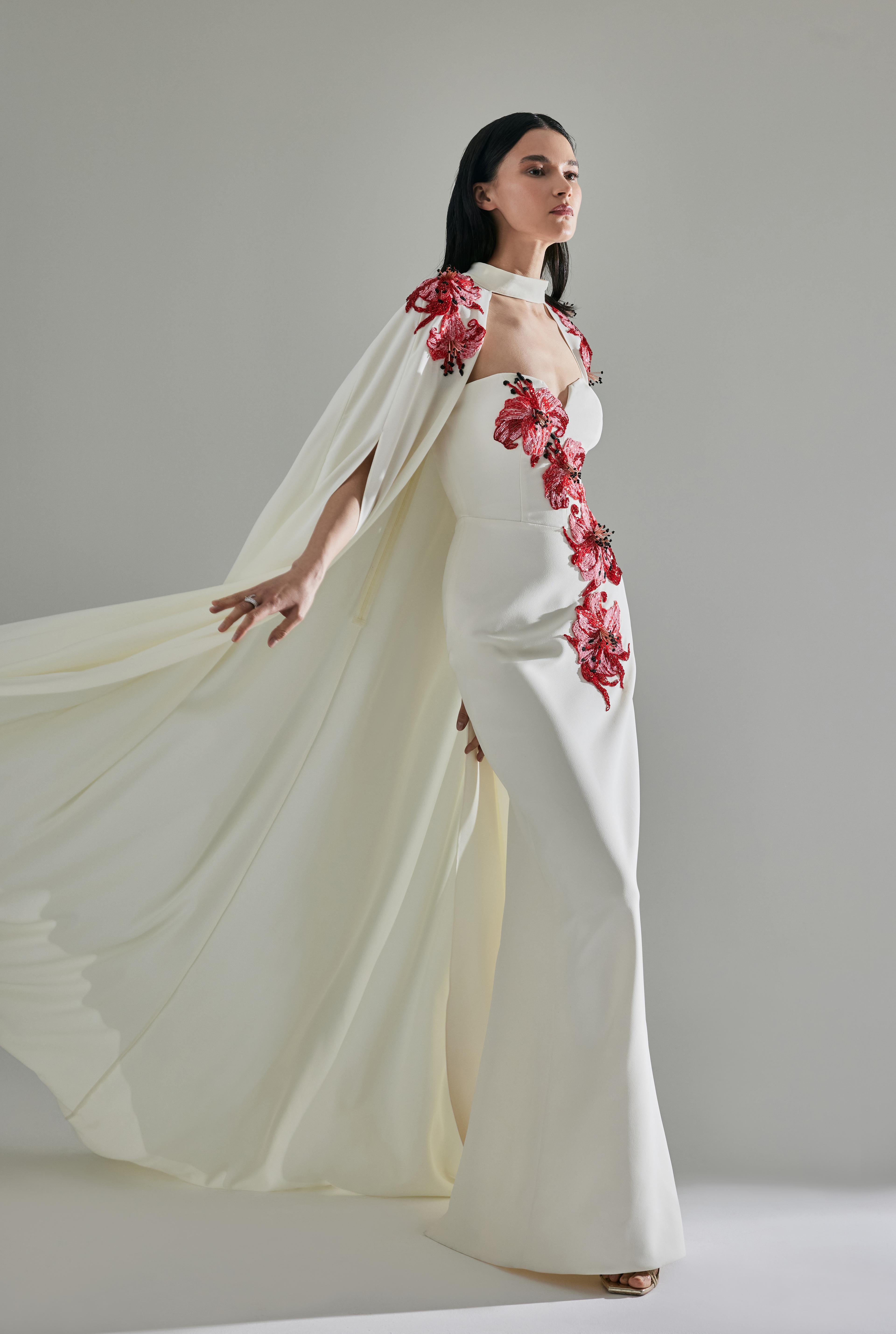 3D Embroidered Strapless Maxı Dress - Handmade