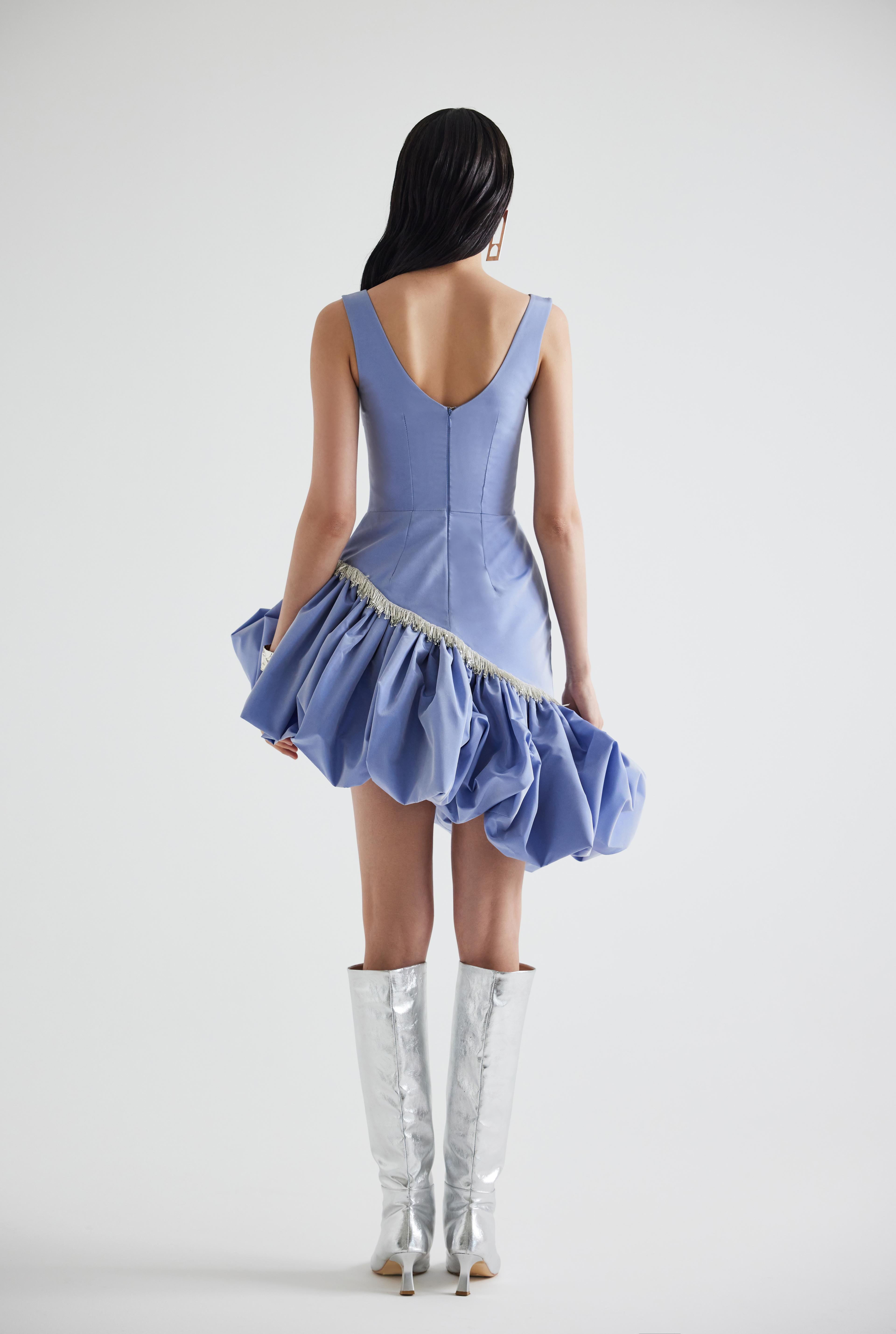 Assymetrical Embroidered Taffeta Mini Dress