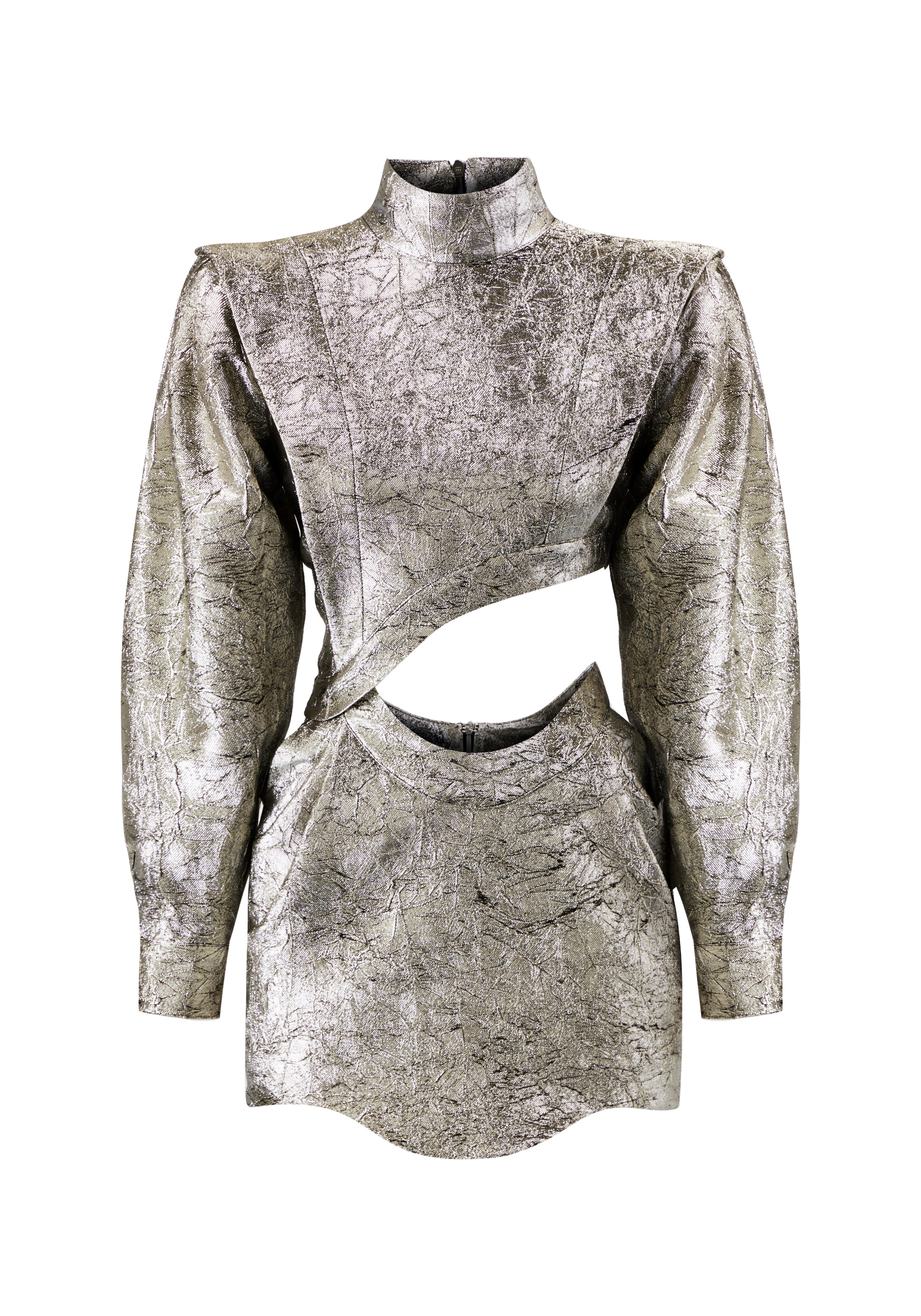 Metallic Cut Out Detailed Mini Dress