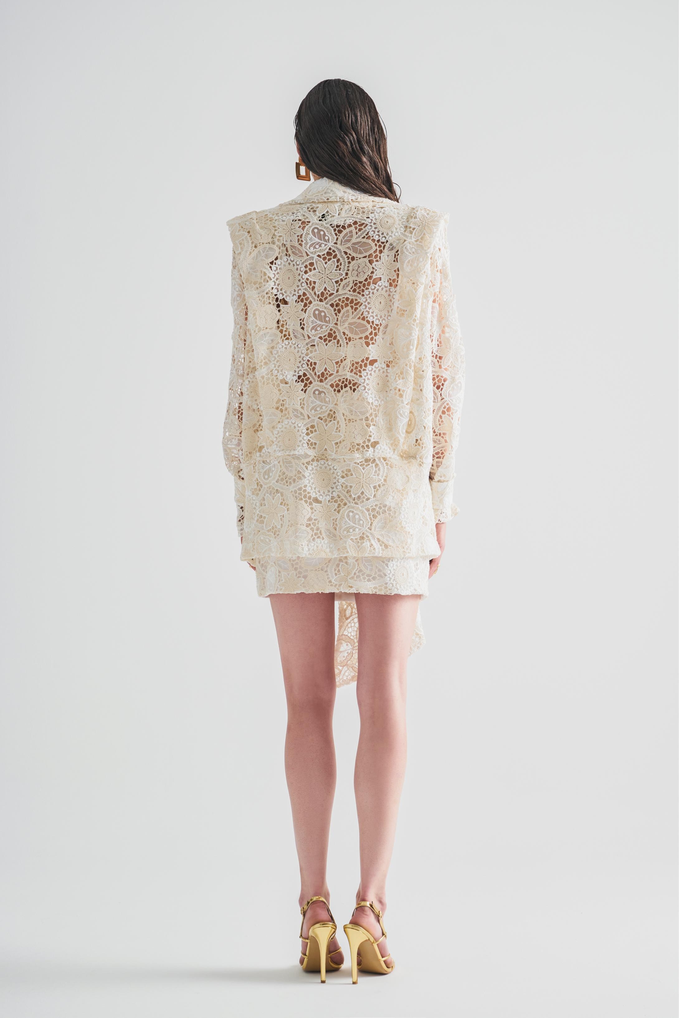 Oversize Broderie Jacket with Wide Collar