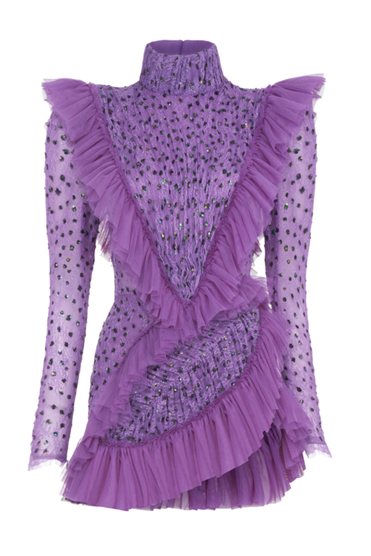 Sequined Lace Draped Mini Dress