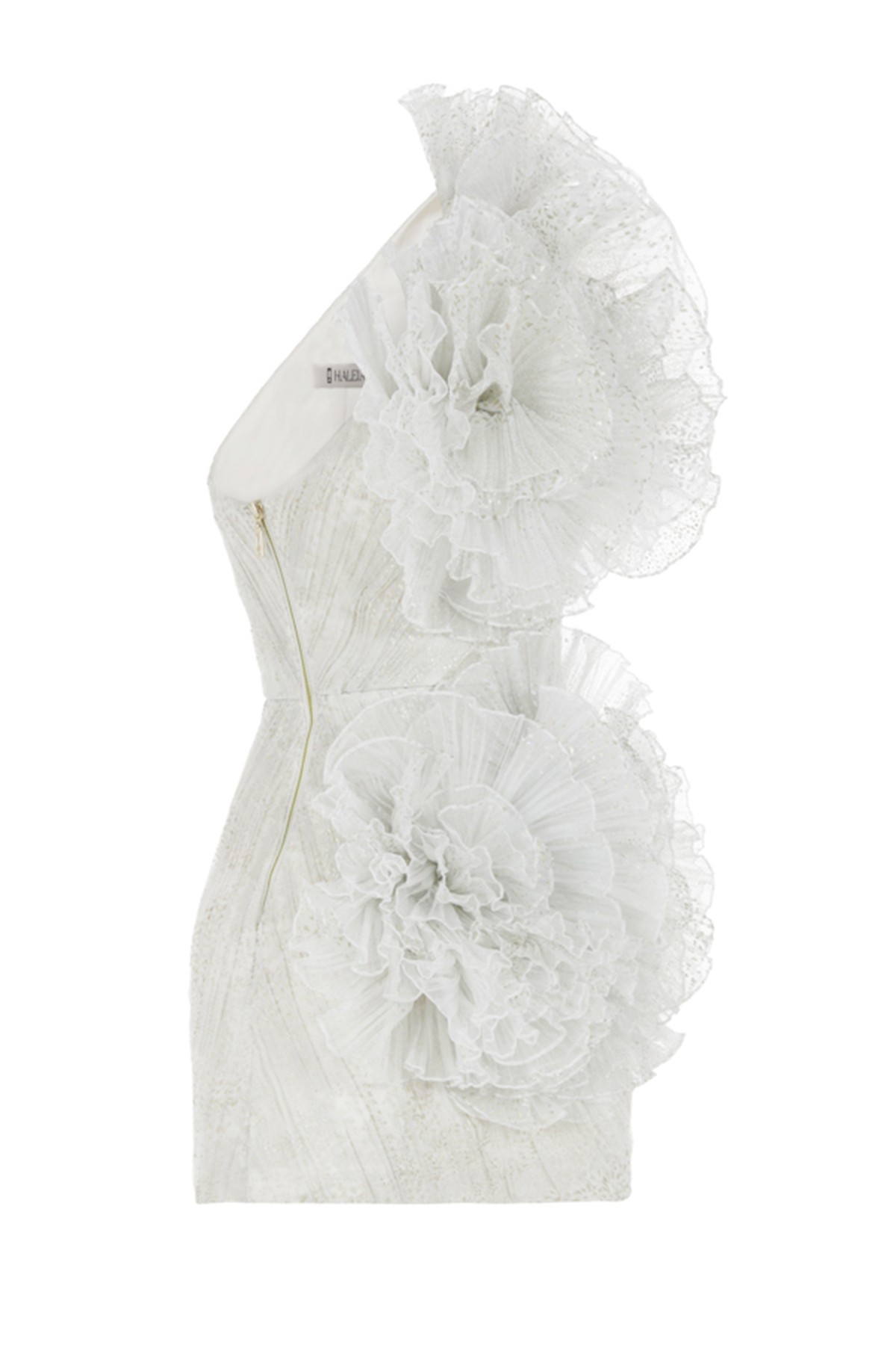 Foil Print Draped Organza Mini Dress