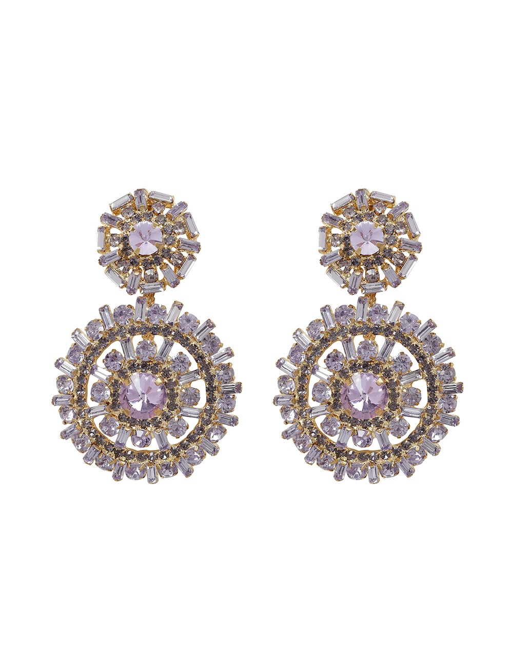 Gold Drop Earrings With Lilac Crystals