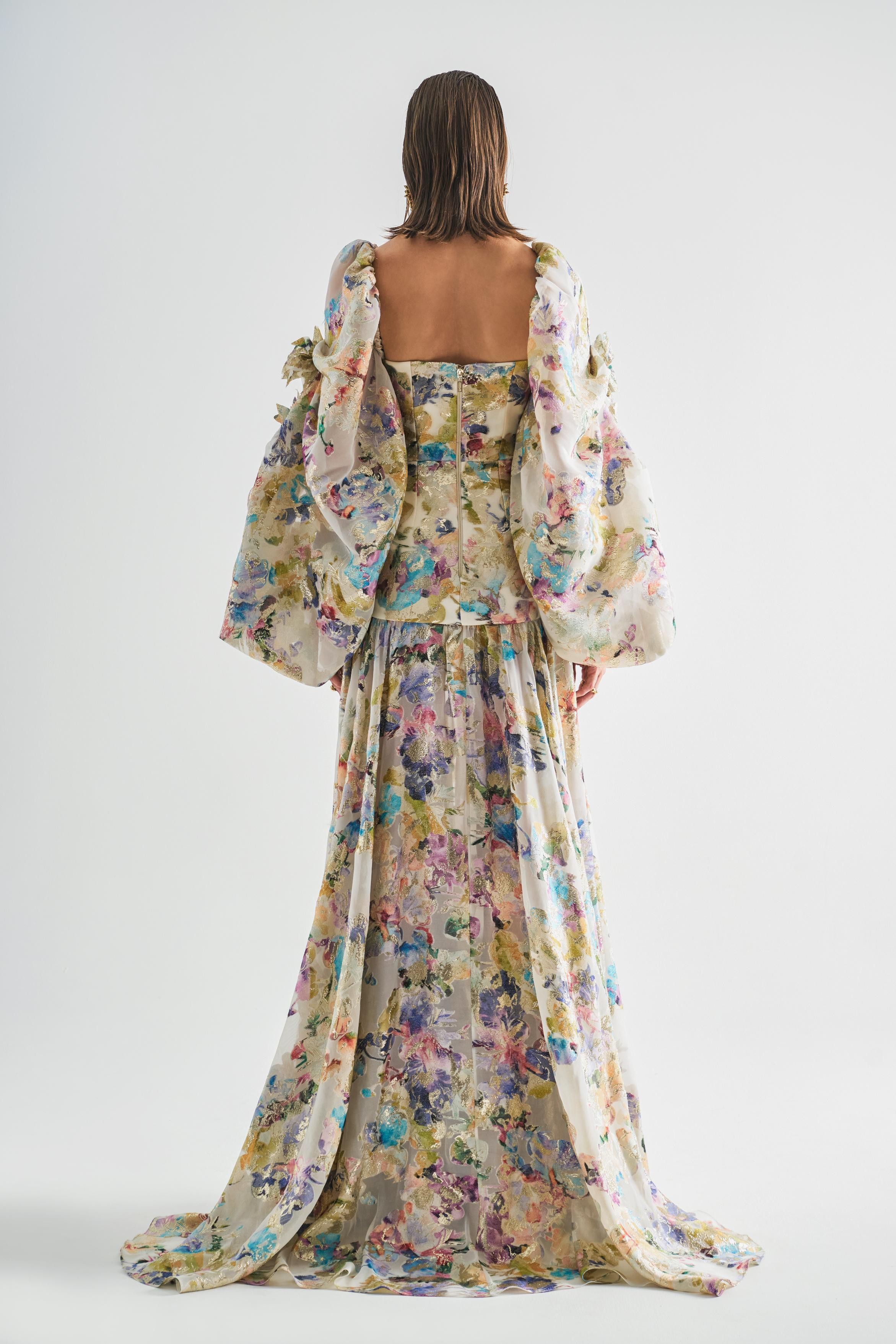 Maxi Jacquard Dress With Floral Detail