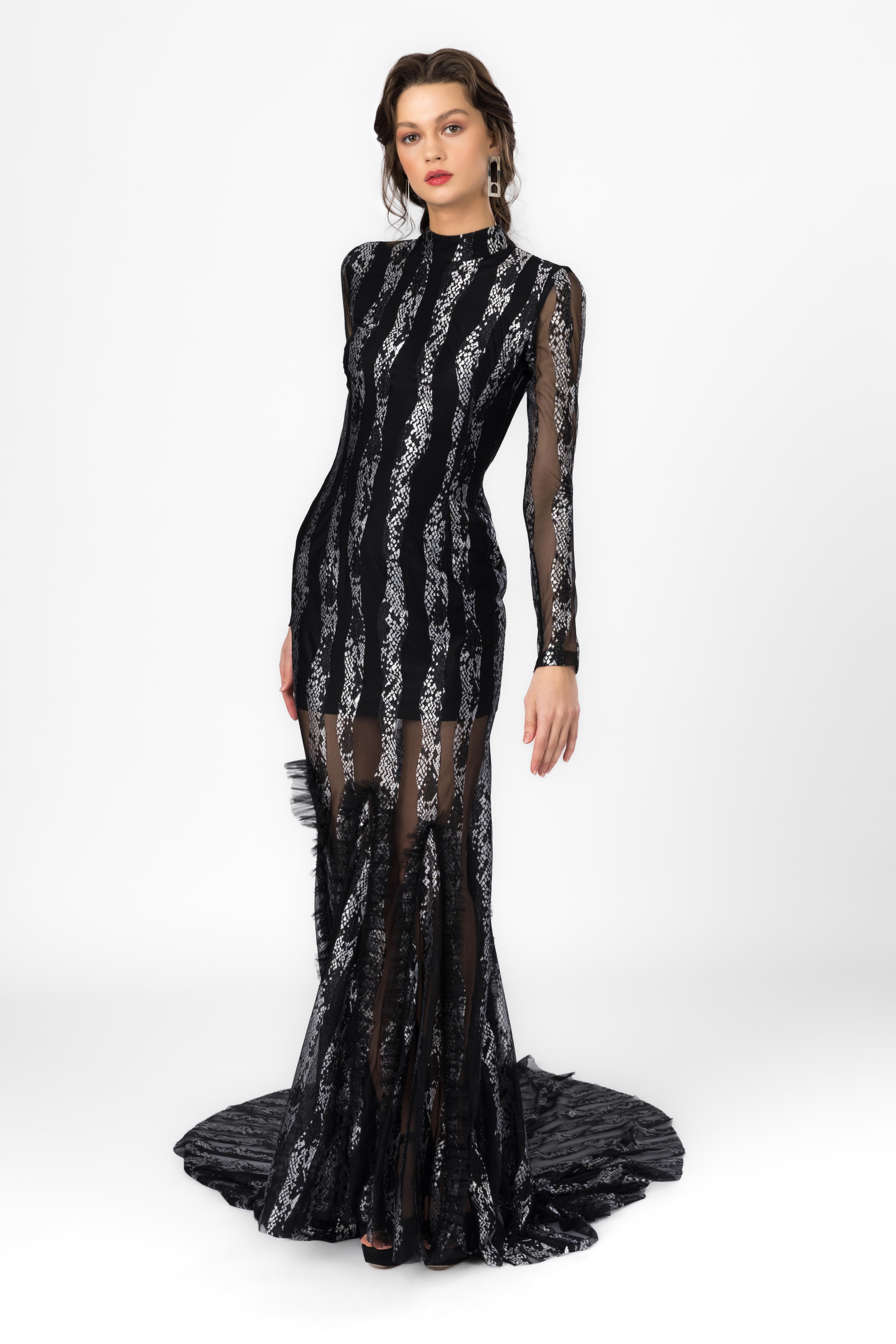 Snake Printed Long Tailed Gown