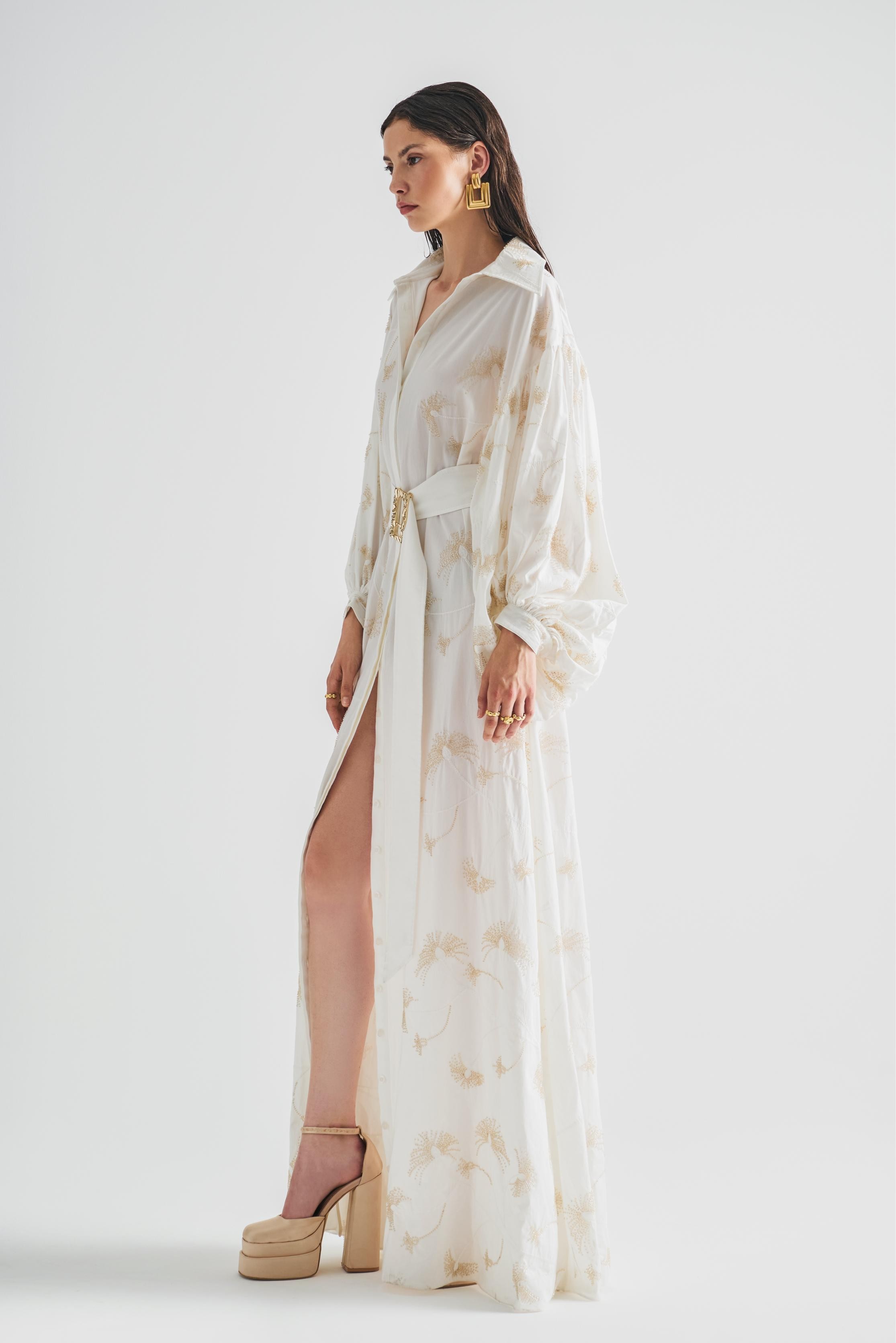 Beaded Wide Sleeve Shirt Dress