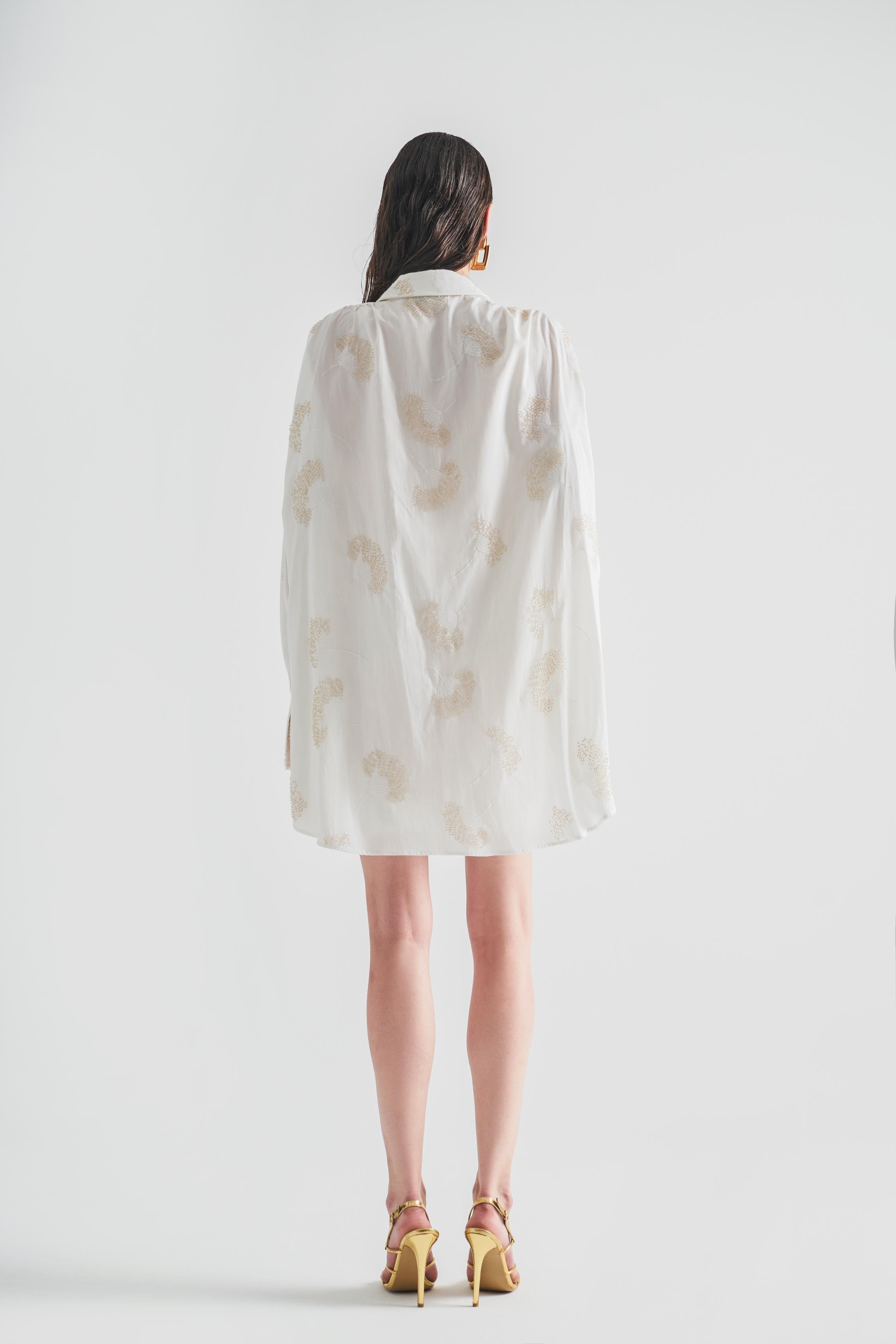 Embroidered Oversize Shirt with Gather Detail