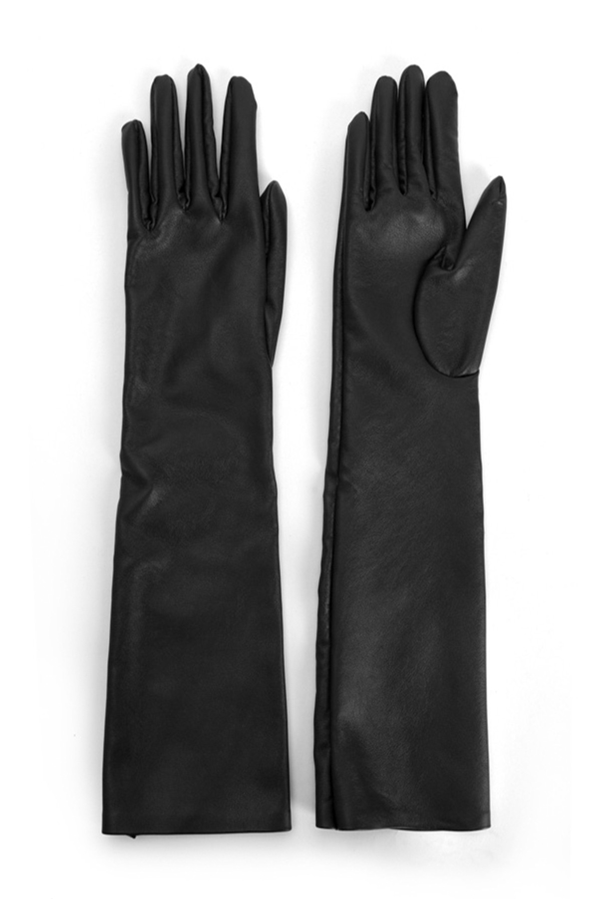Elbow Length Black Leather Gloves
