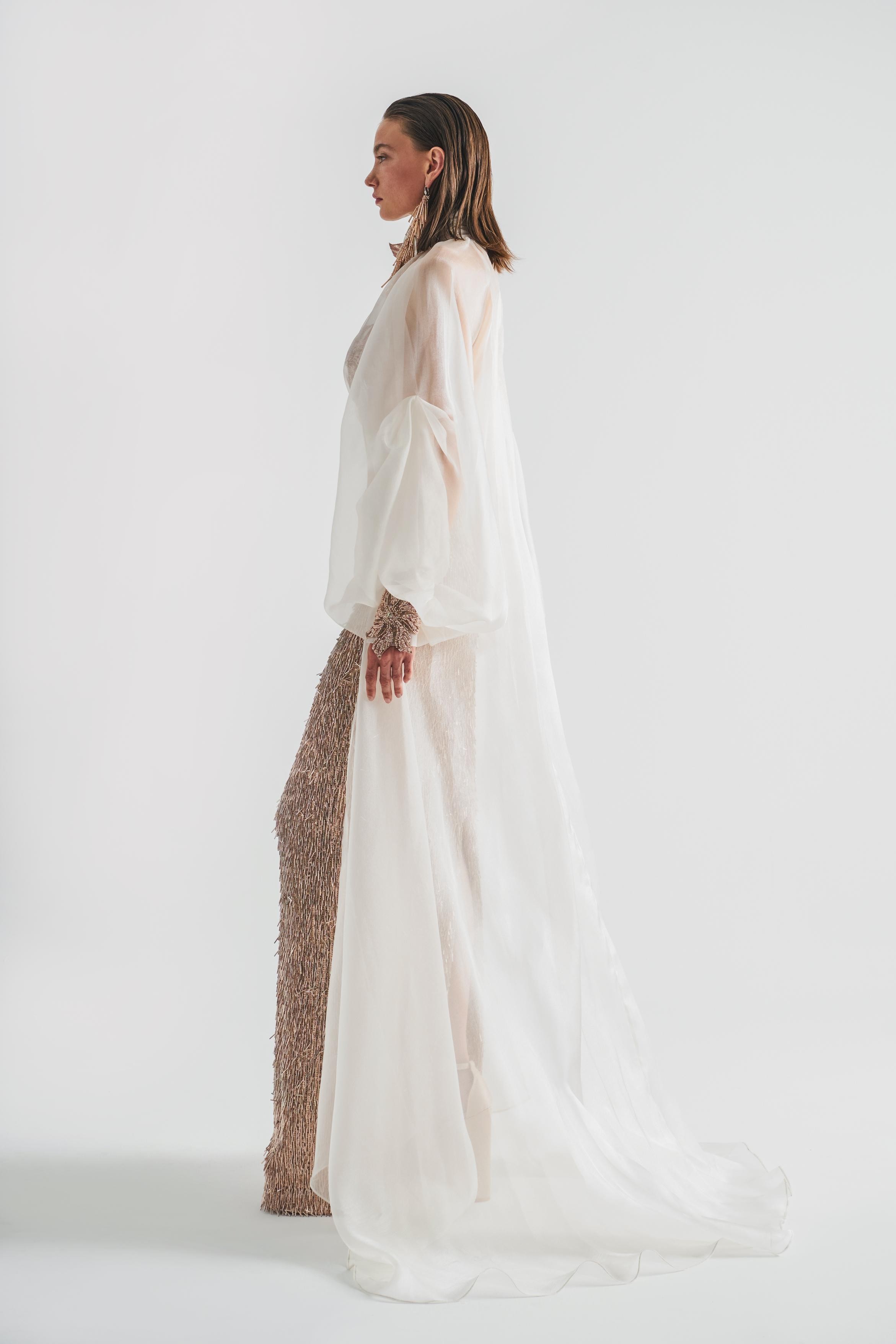 Organza Cape With Embroided Flower Detail