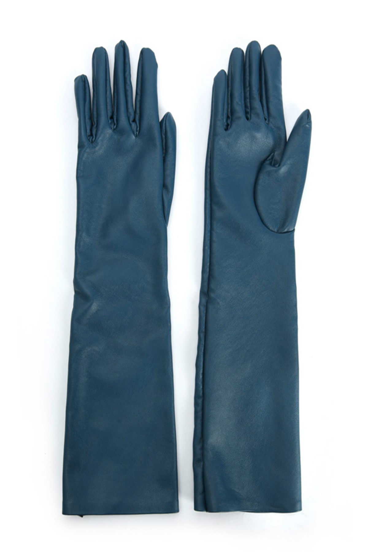 Elbow Length Petrol Green Leather Gloves