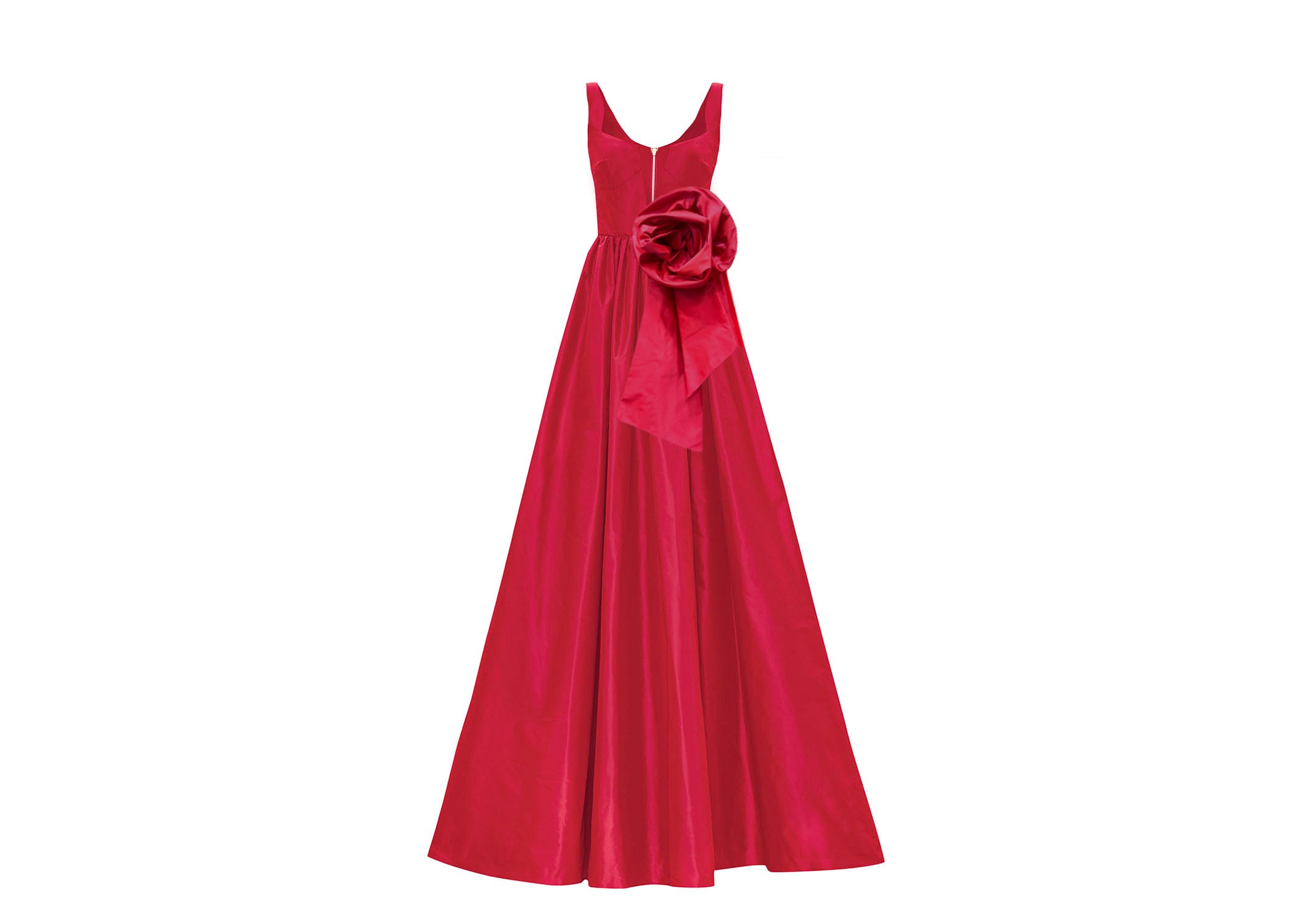 Side Slit Flower Detailed Taffeta Maxi Dress