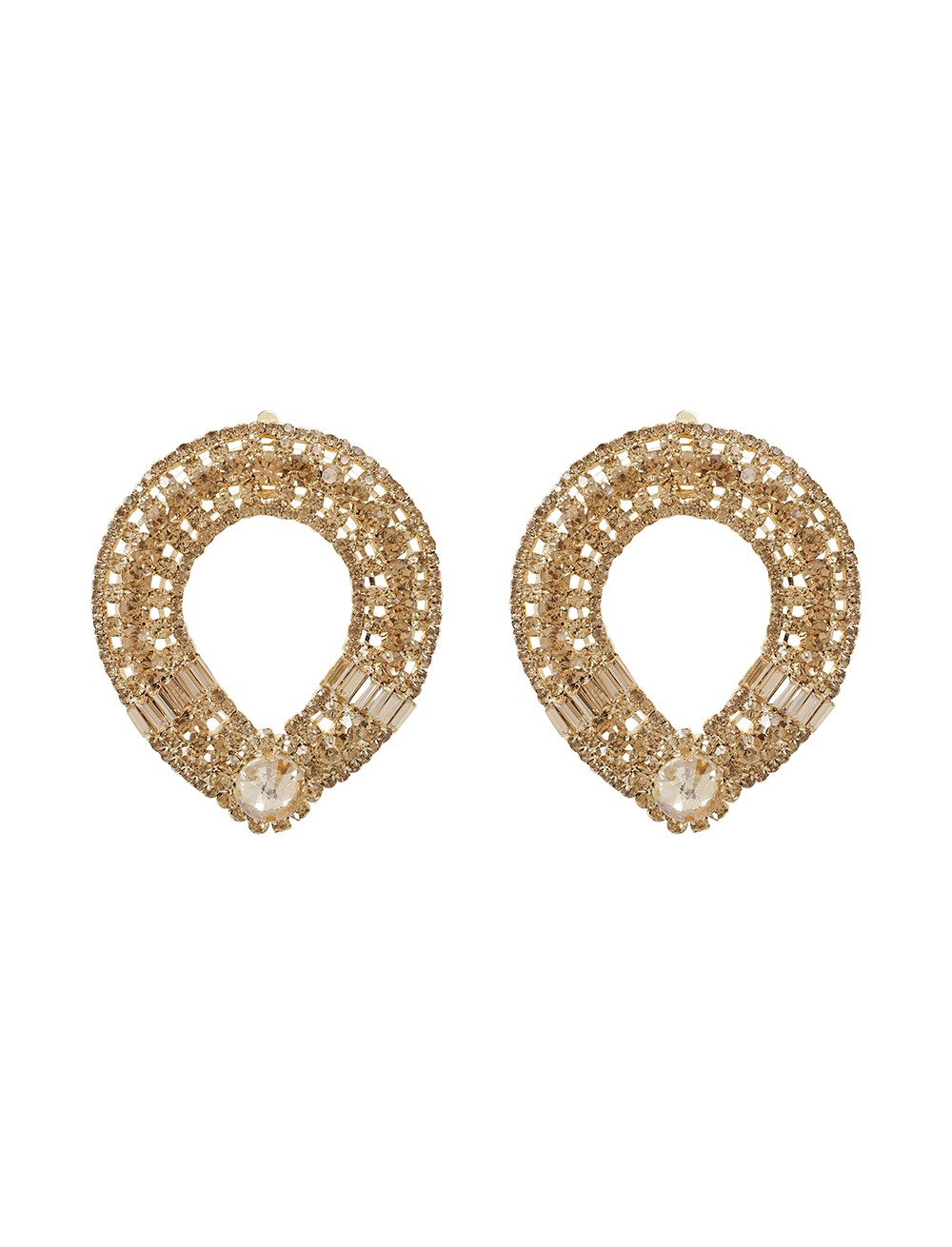 Gold Oval Earrings With Gold Crystals