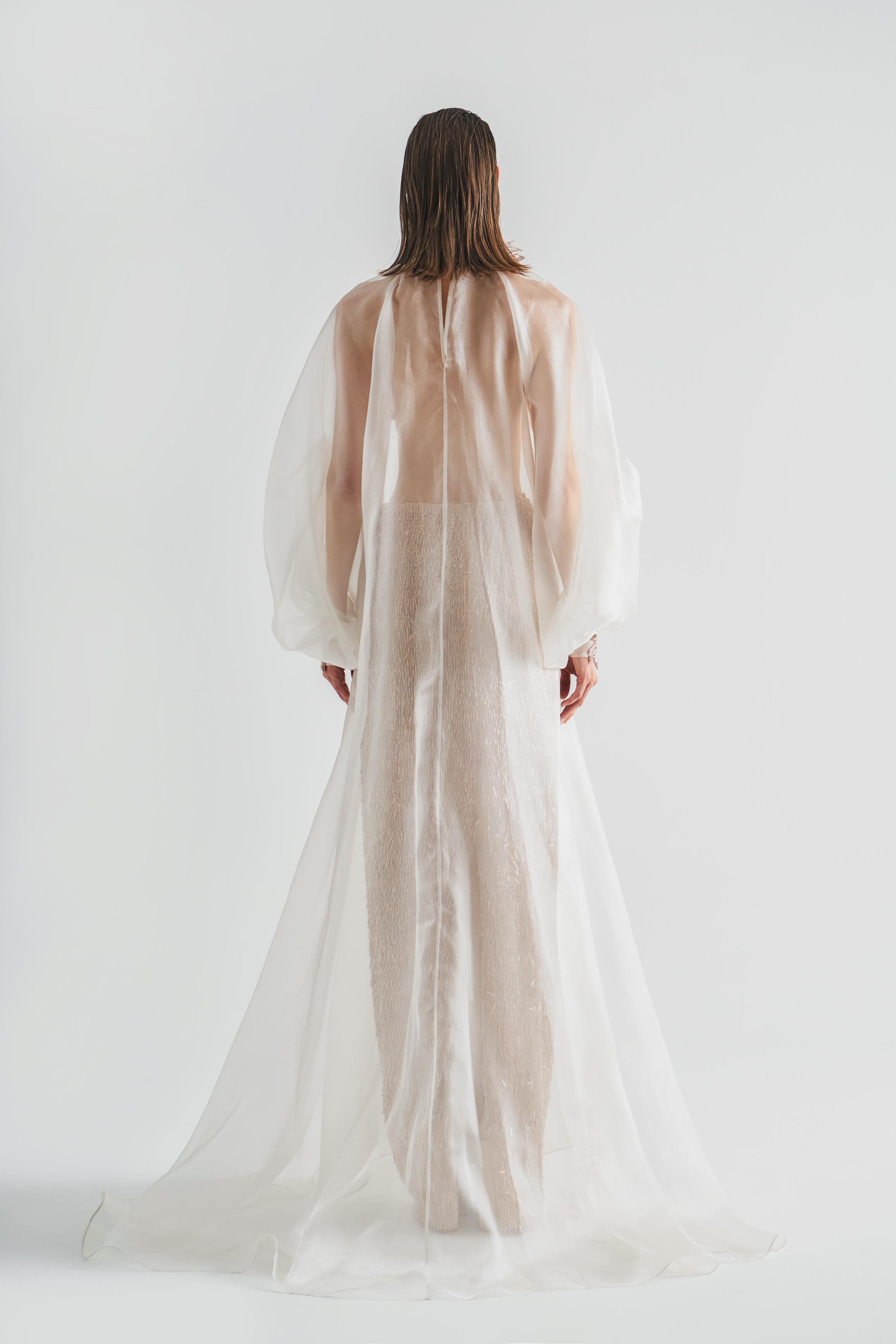 Organza Cape With Embroided Flower Detail