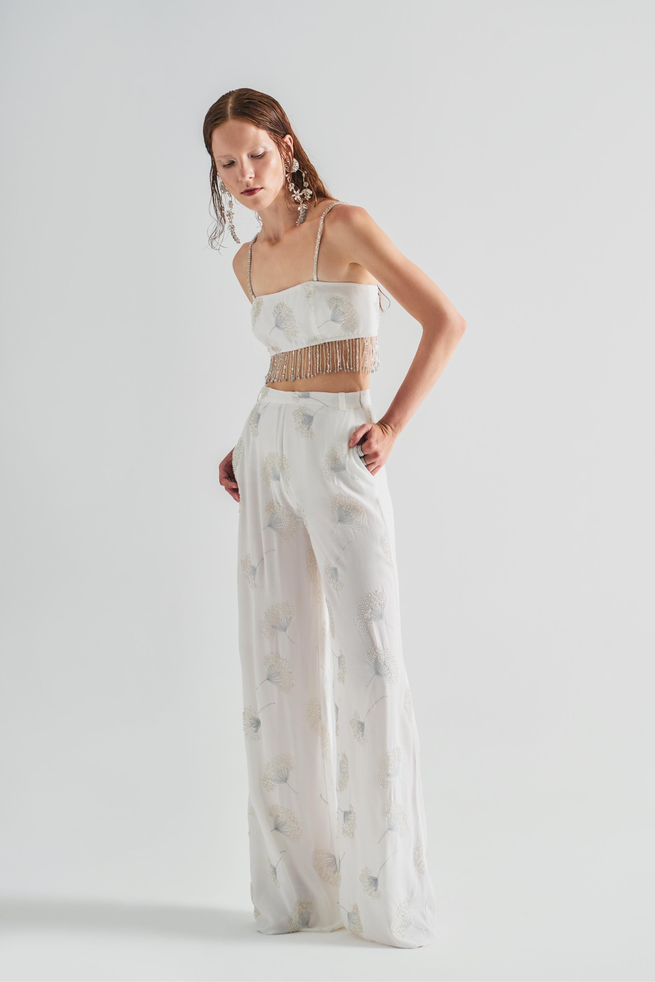 Lurex Embroidered And Beaded Pants