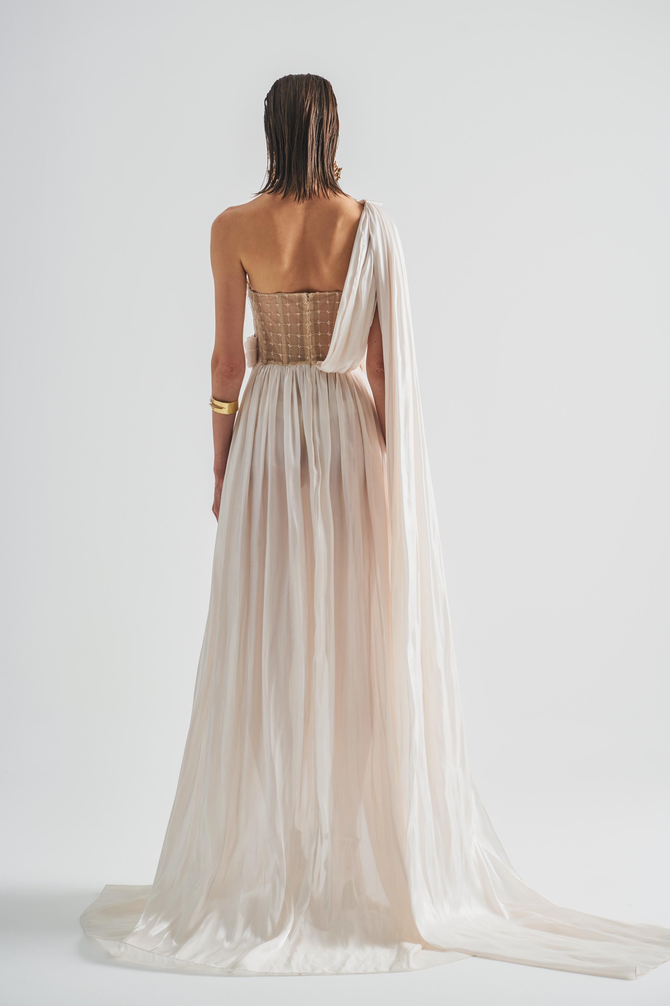 Draped Fringed Maxi Dress